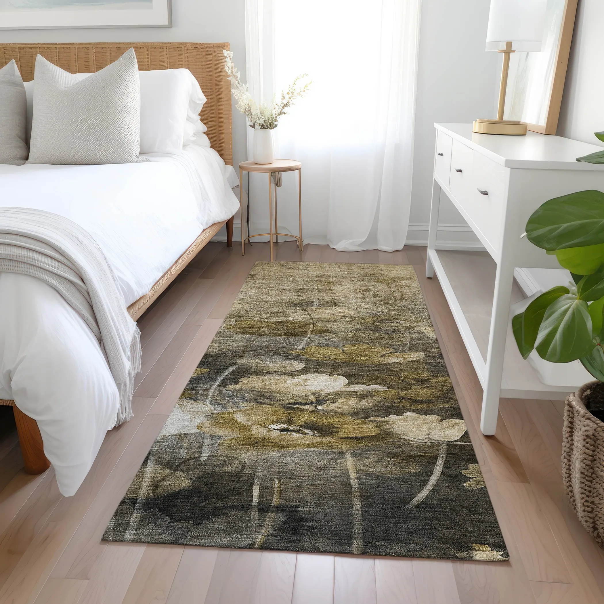 Machine Washable Indoor/ Outdoor Chantille Modern Floral Rug