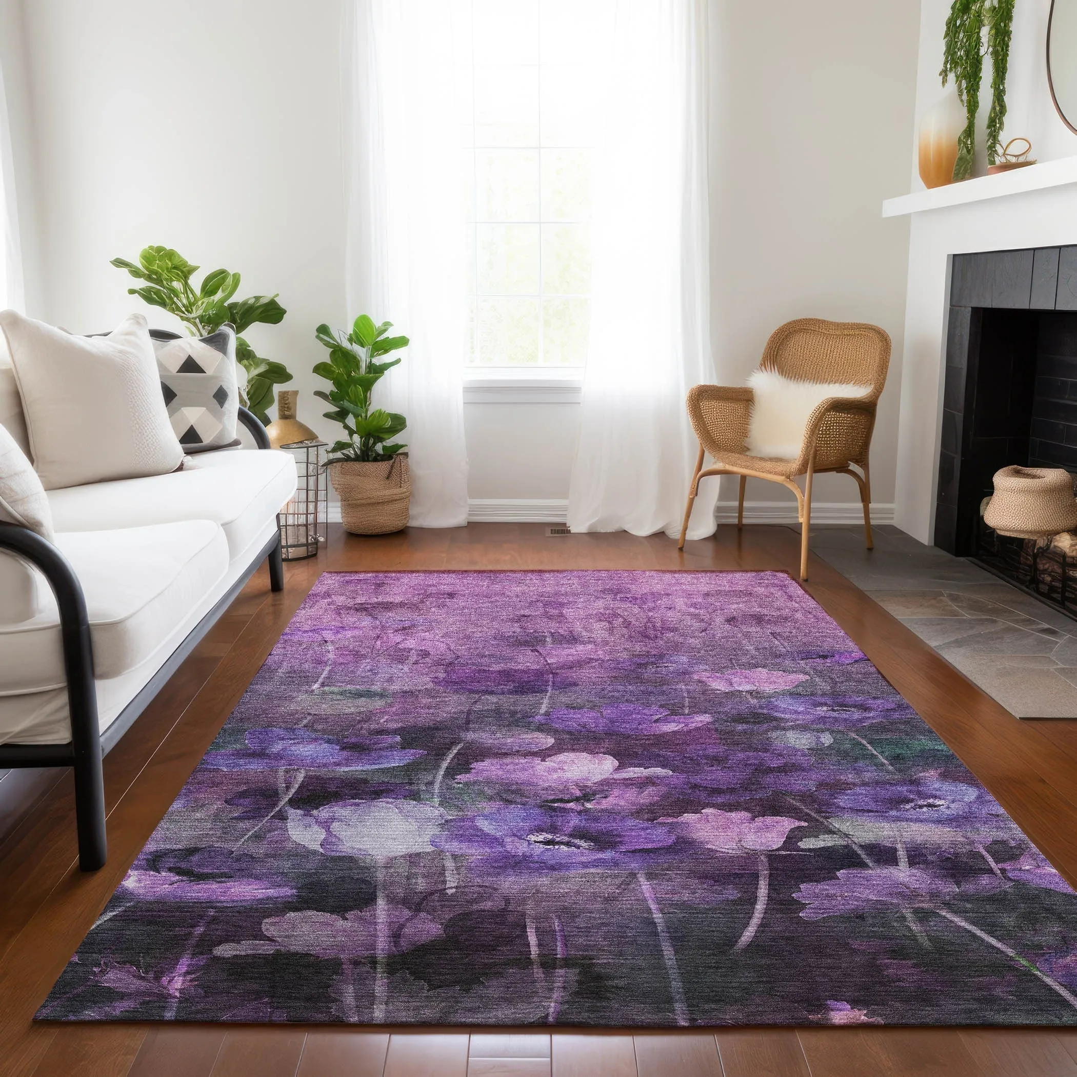 Machine Washable Indoor/ Outdoor Chantille Modern Floral Rug