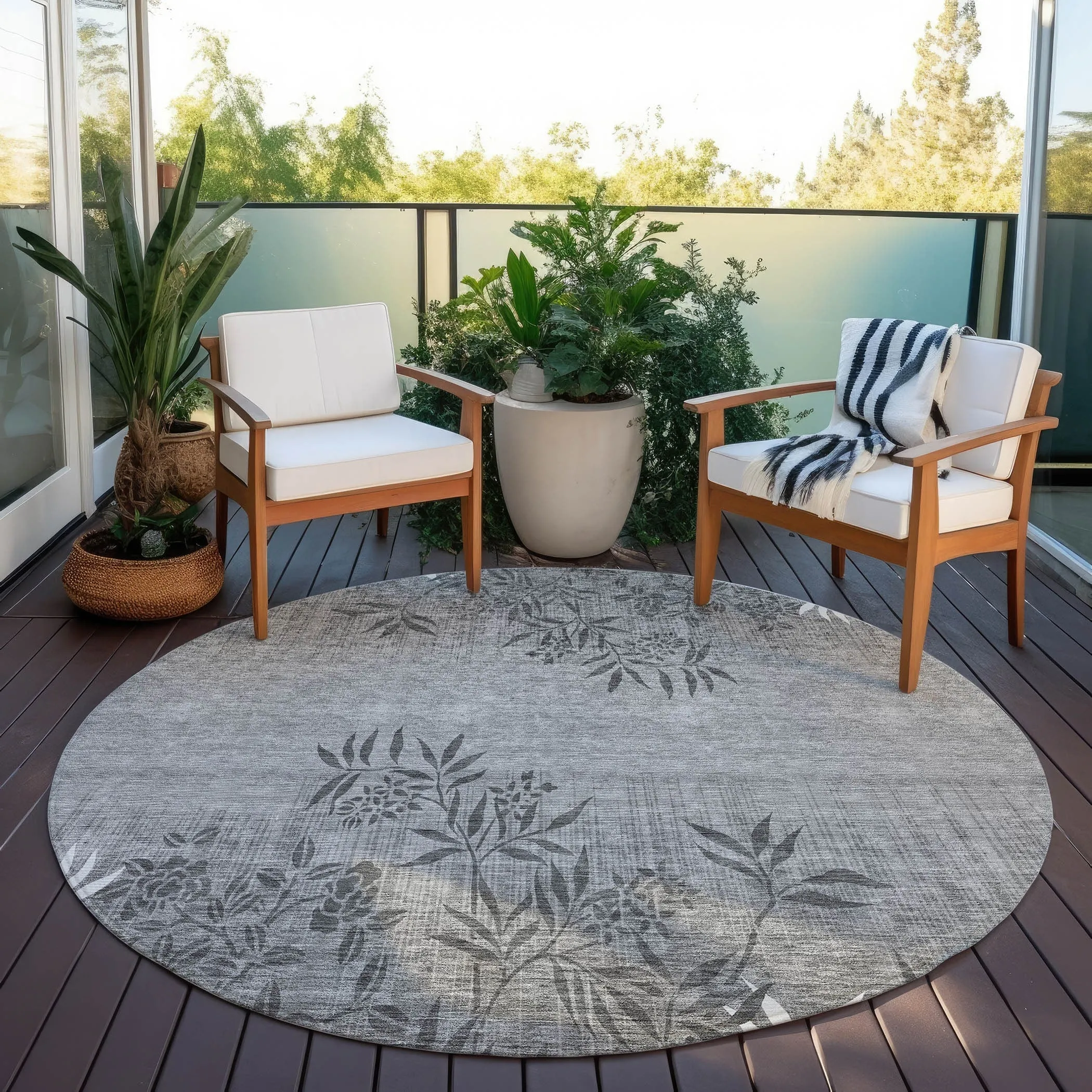 Machine Washable Indoor/ Outdoor Chantille Modern Garden Rug