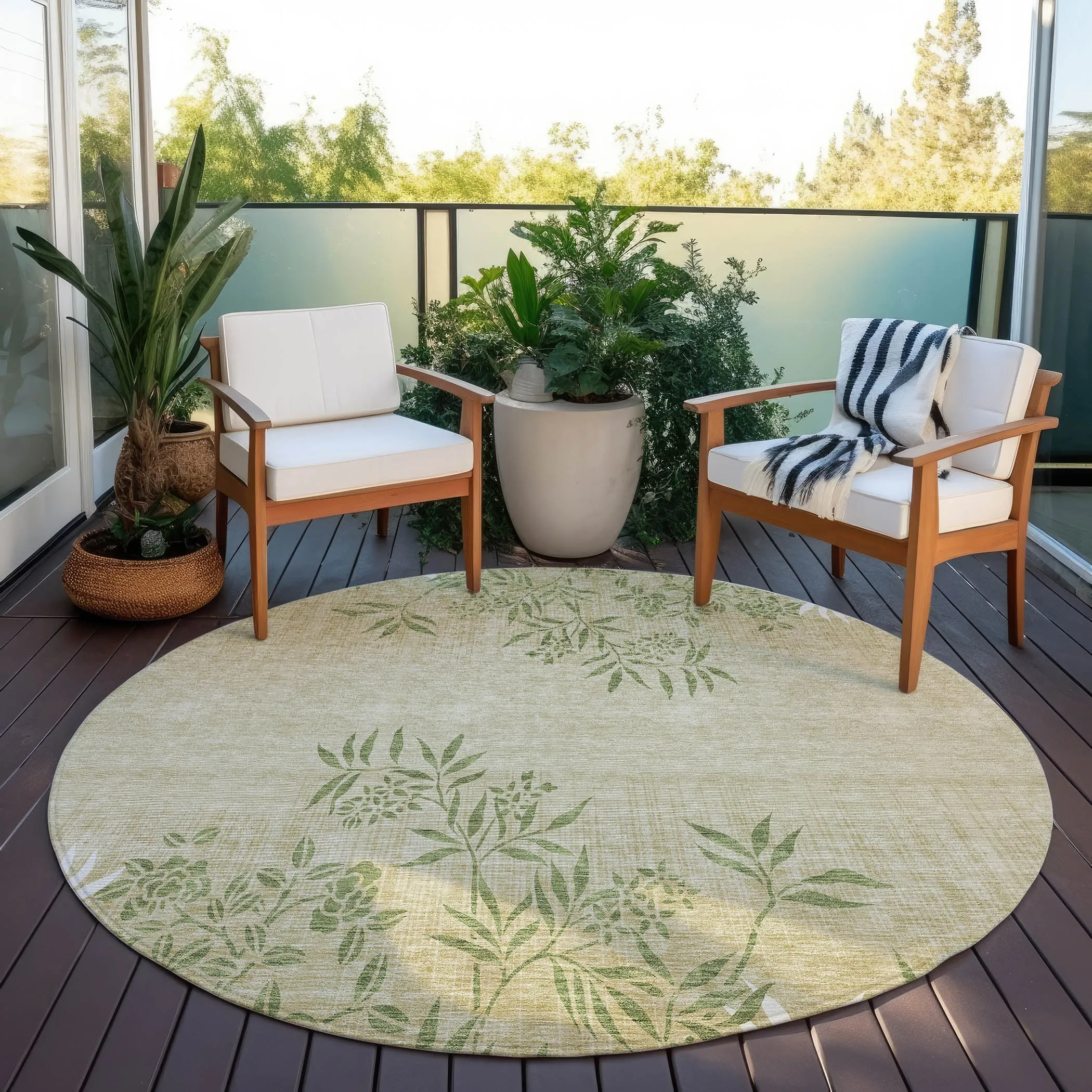 Machine Washable Indoor/ Outdoor Chantille Modern Garden Rug