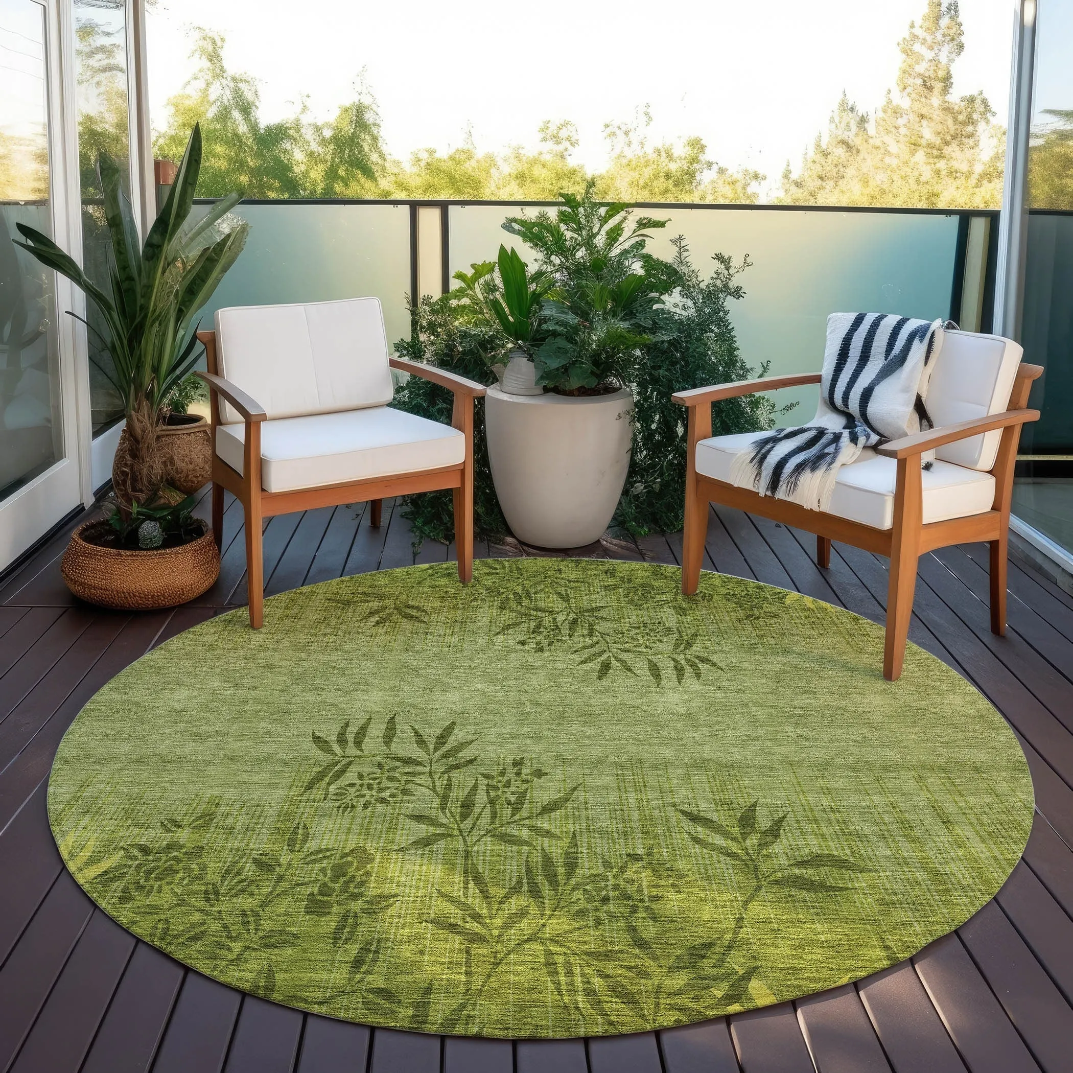 Machine Washable Indoor/ Outdoor Chantille Modern Garden Rug
