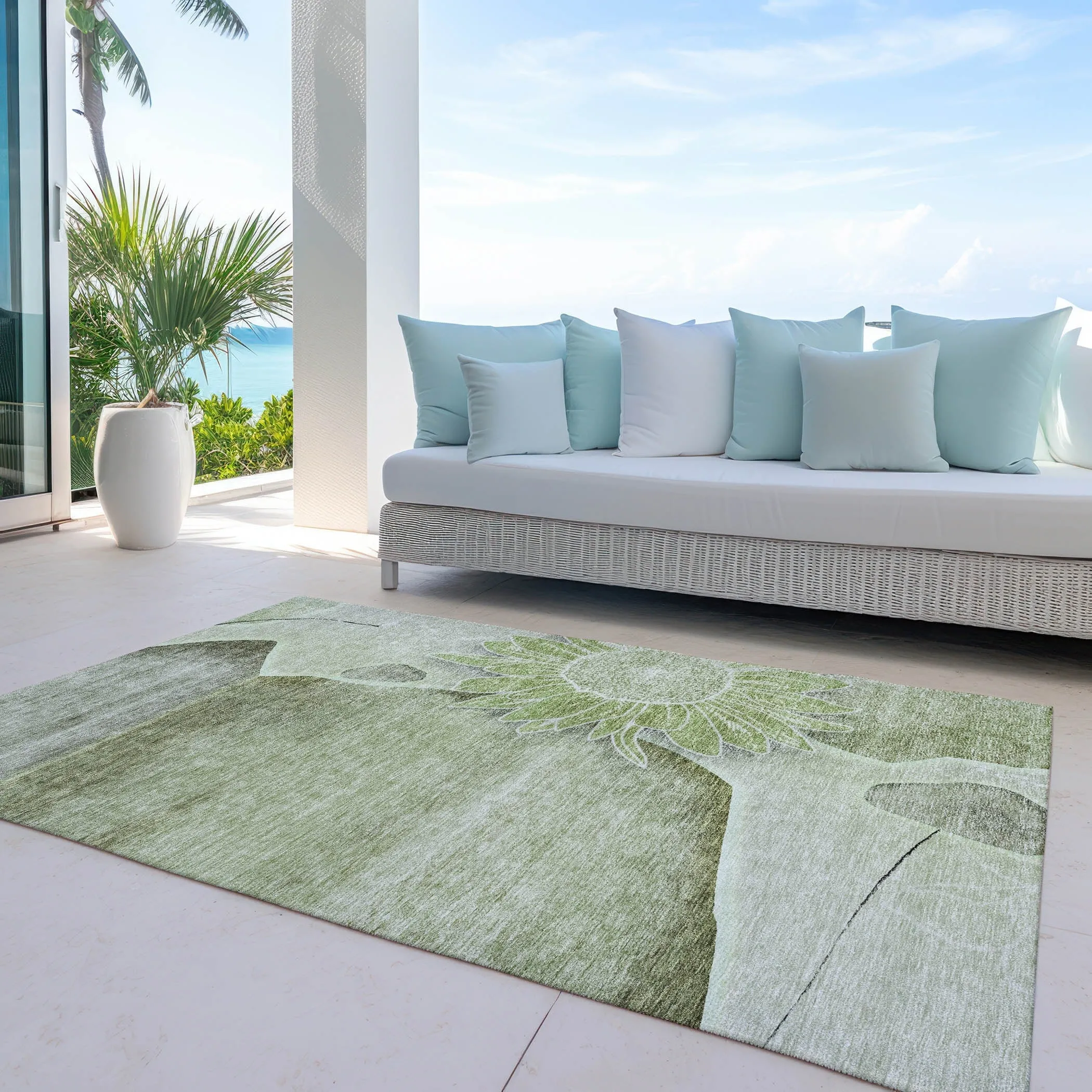 Machine Washable Indoor/ Outdoor Chantille Modern Sunflower Rug