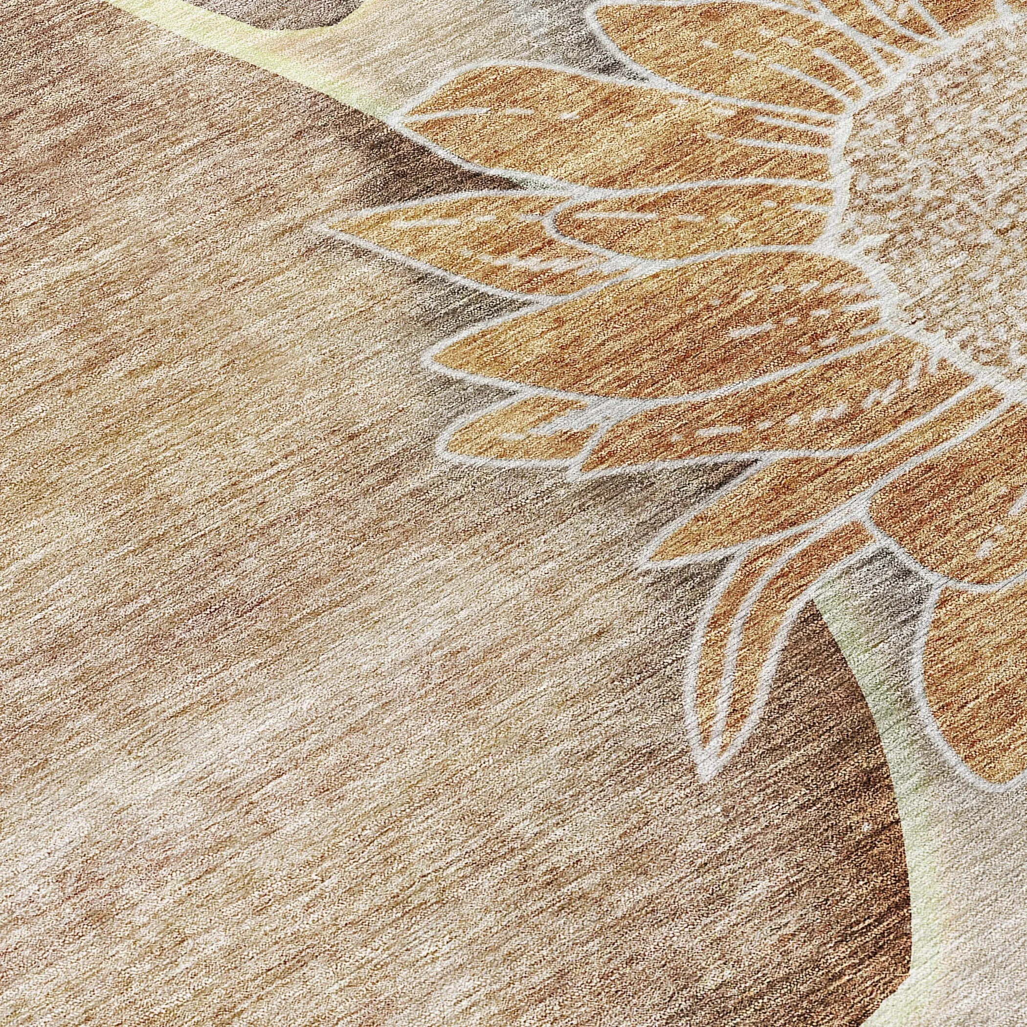 Machine Washable Indoor/ Outdoor Chantille Modern Sunflower Rug