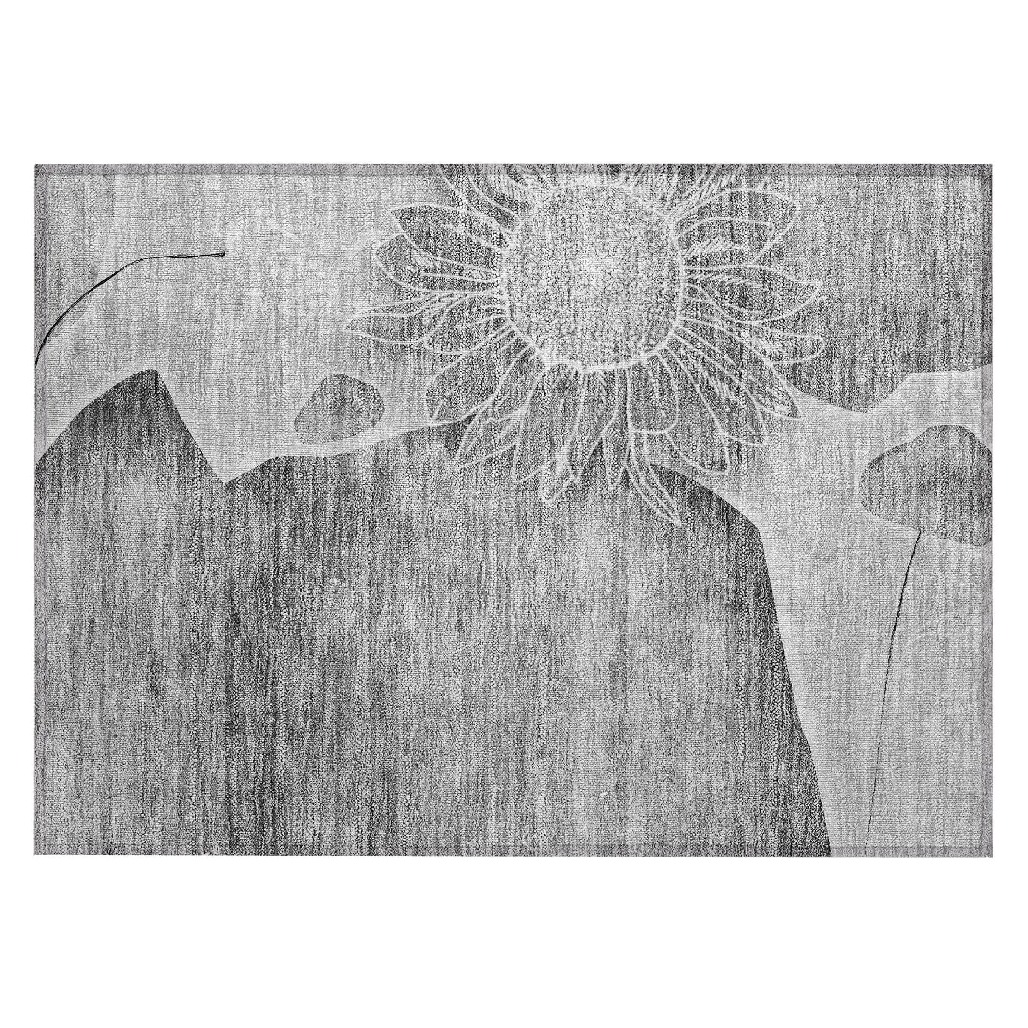 Machine Washable Indoor/ Outdoor Chantille Modern Sunflower Rug