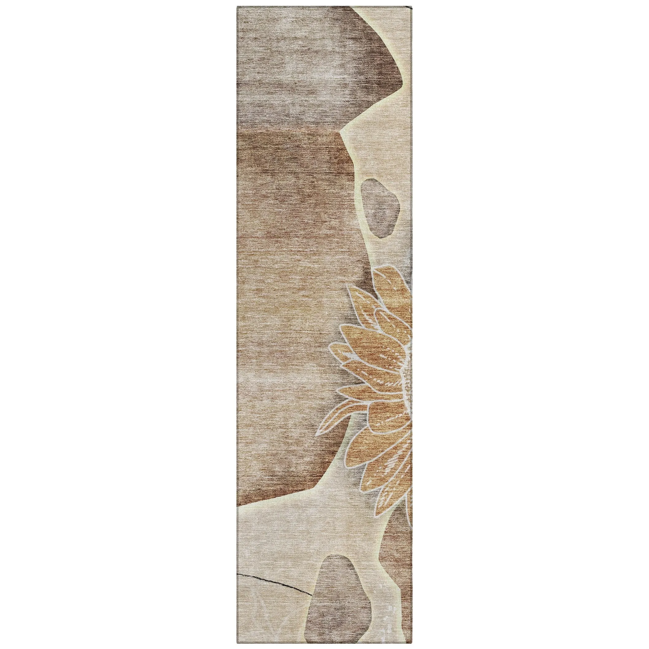 Machine Washable Indoor/ Outdoor Chantille Modern Sunflower Rug