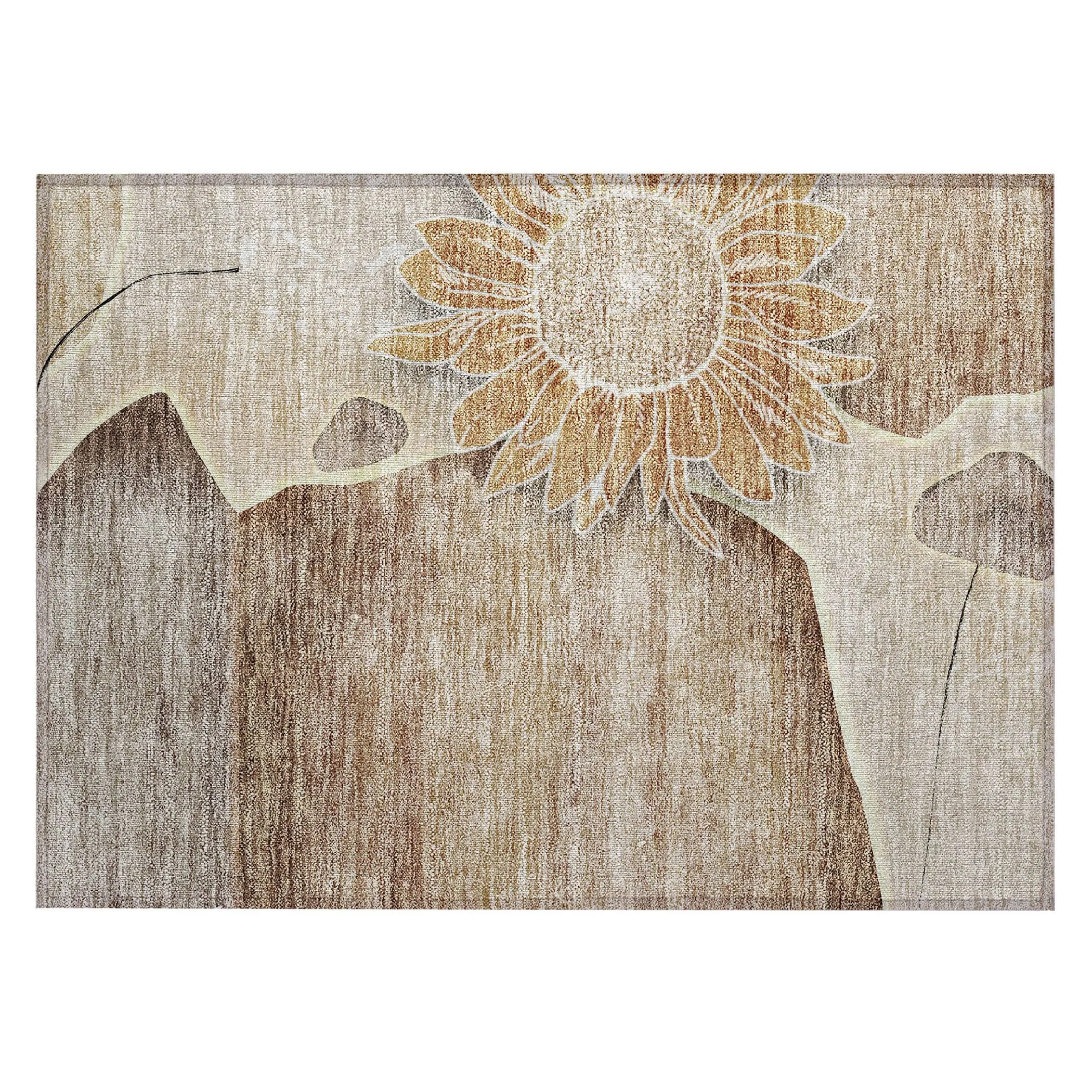Machine Washable Indoor/ Outdoor Chantille Modern Sunflower Rug