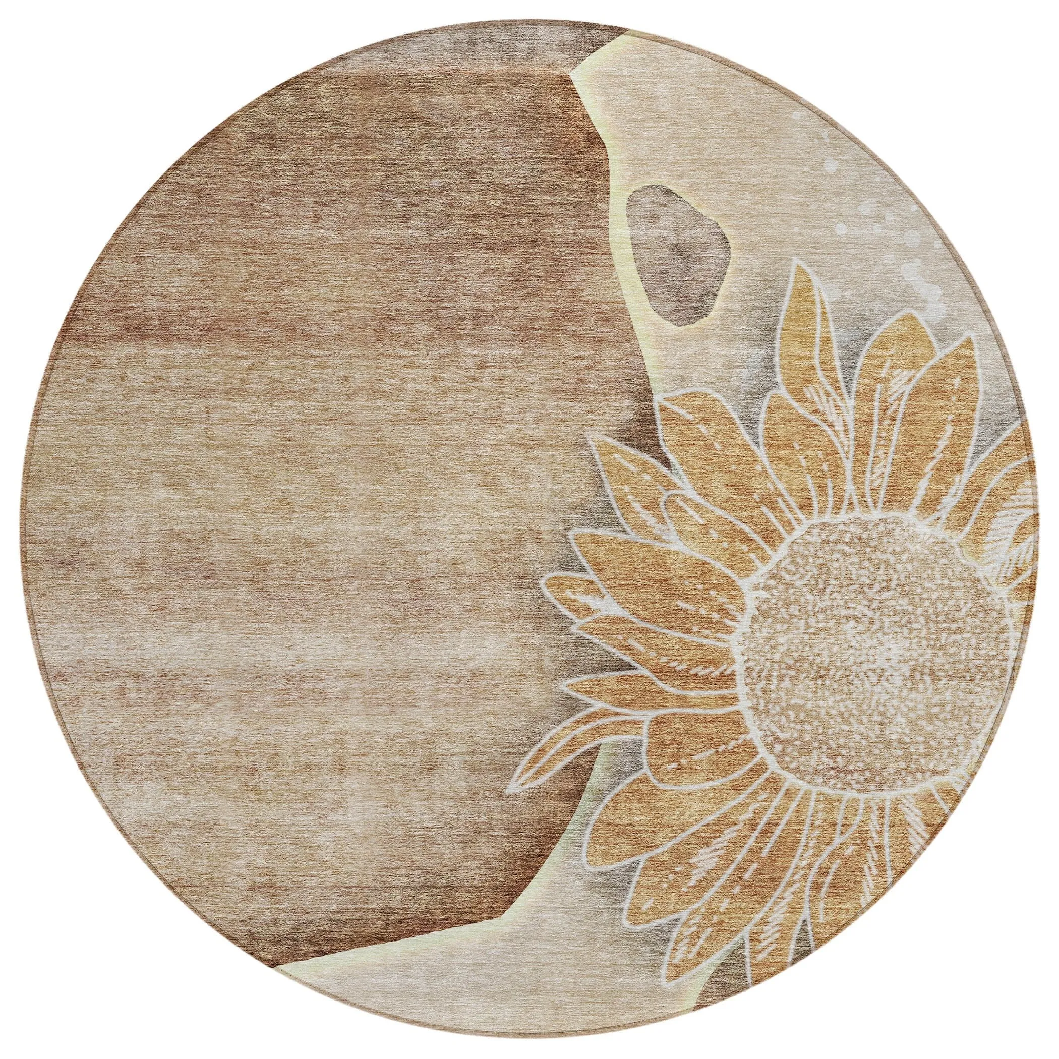 Machine Washable Indoor/ Outdoor Chantille Modern Sunflower Rug