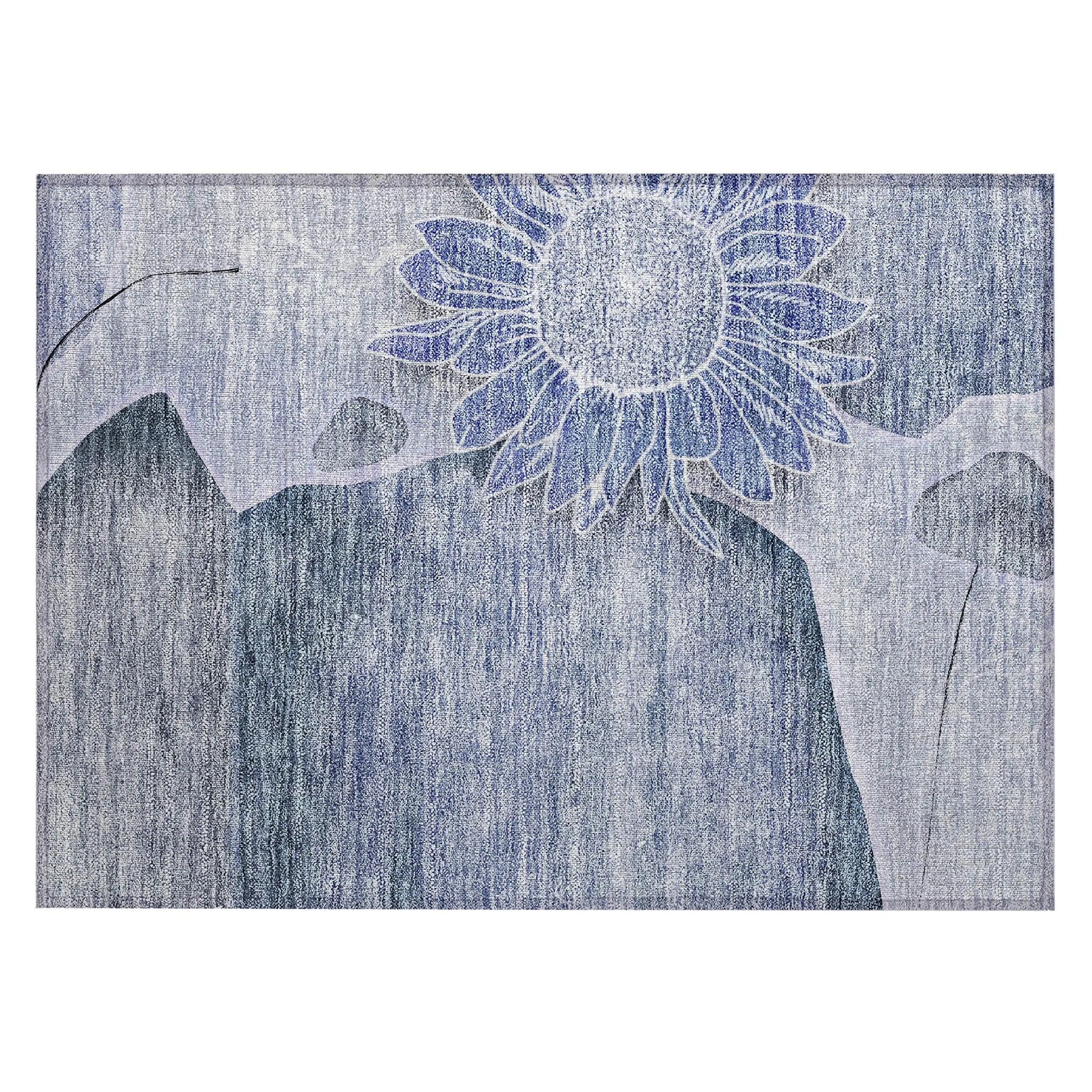 Machine Washable Indoor/ Outdoor Chantille Modern Sunflower Rug