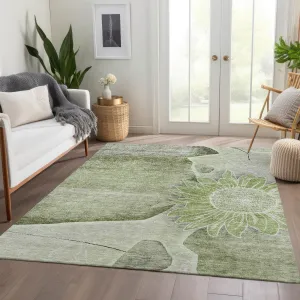 Machine Washable Indoor/ Outdoor Chantille Modern Sunflower Rug