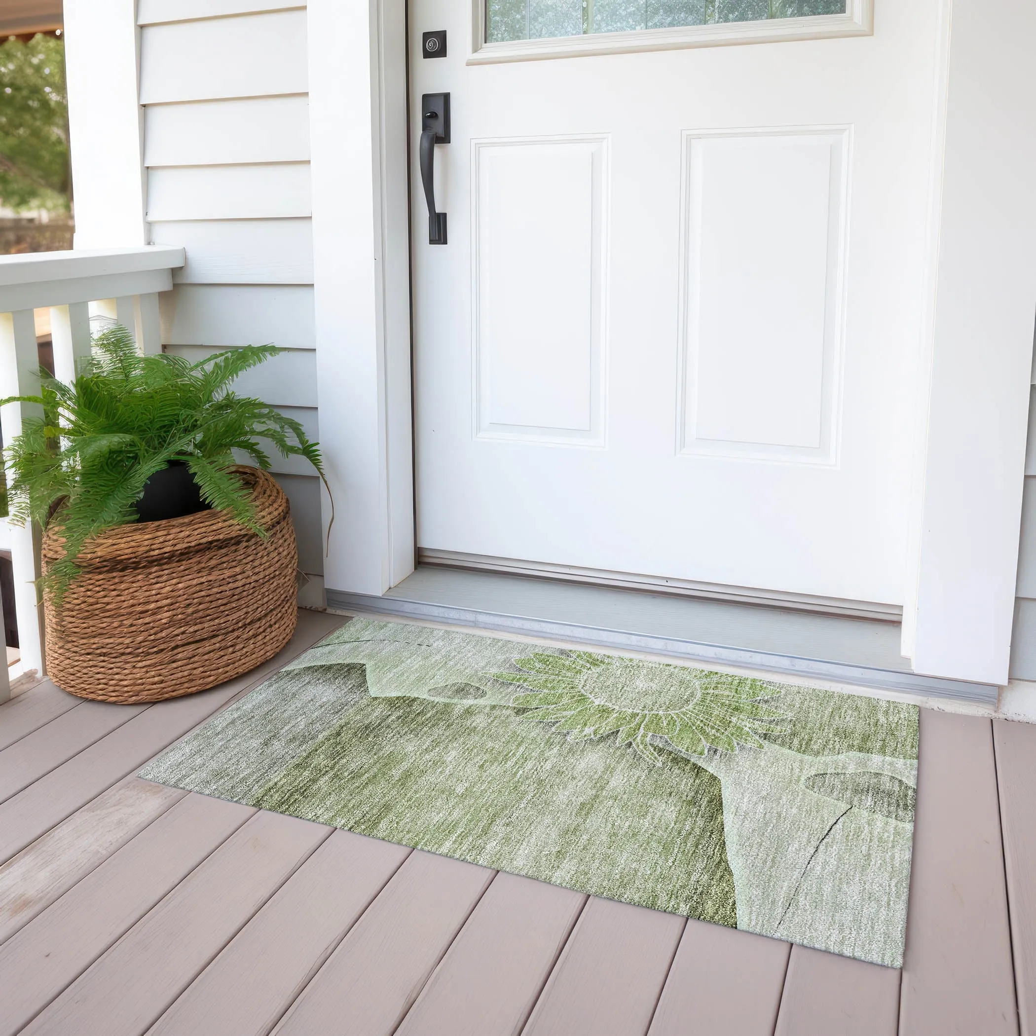 Machine Washable Indoor/ Outdoor Chantille Modern Sunflower Rug