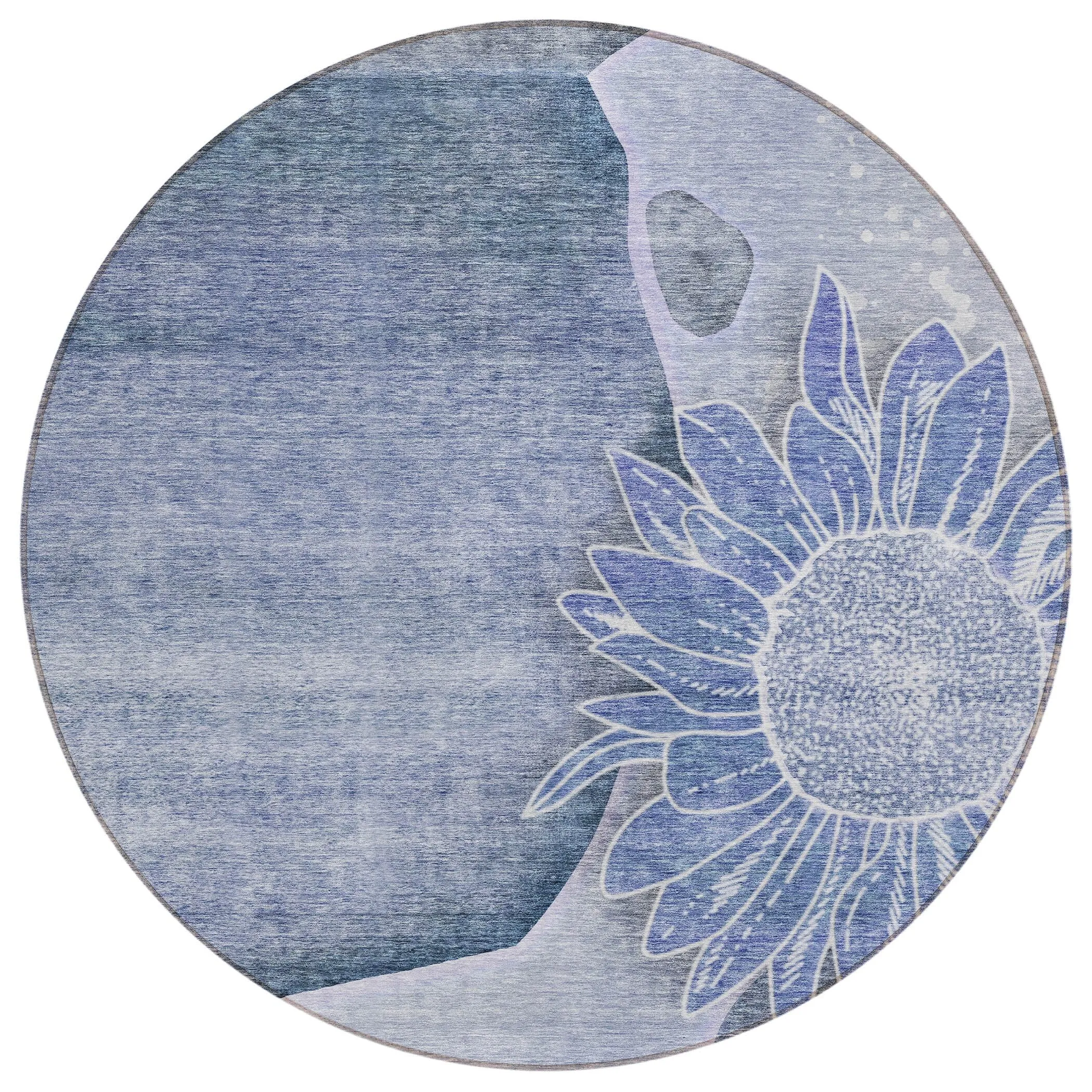 Machine Washable Indoor/ Outdoor Chantille Modern Sunflower Rug