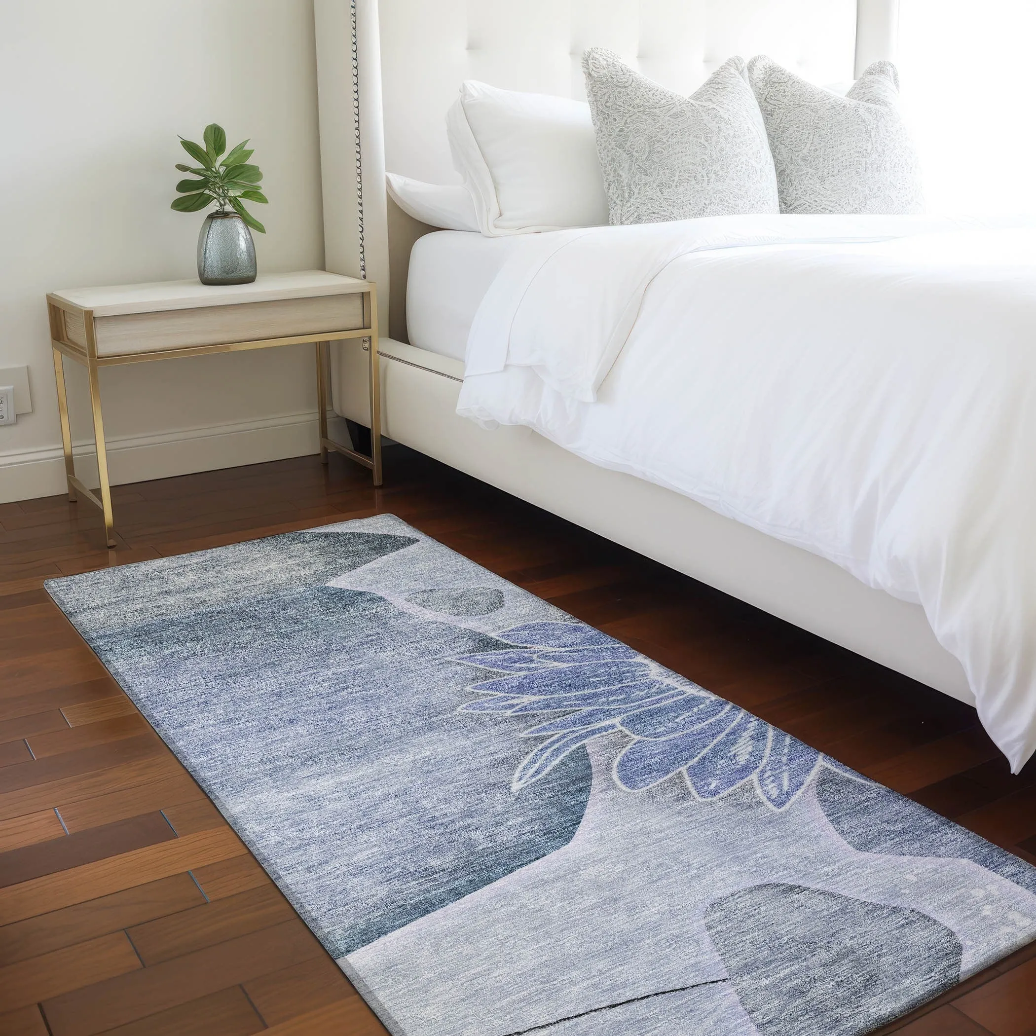 Machine Washable Indoor/ Outdoor Chantille Modern Sunflower Rug