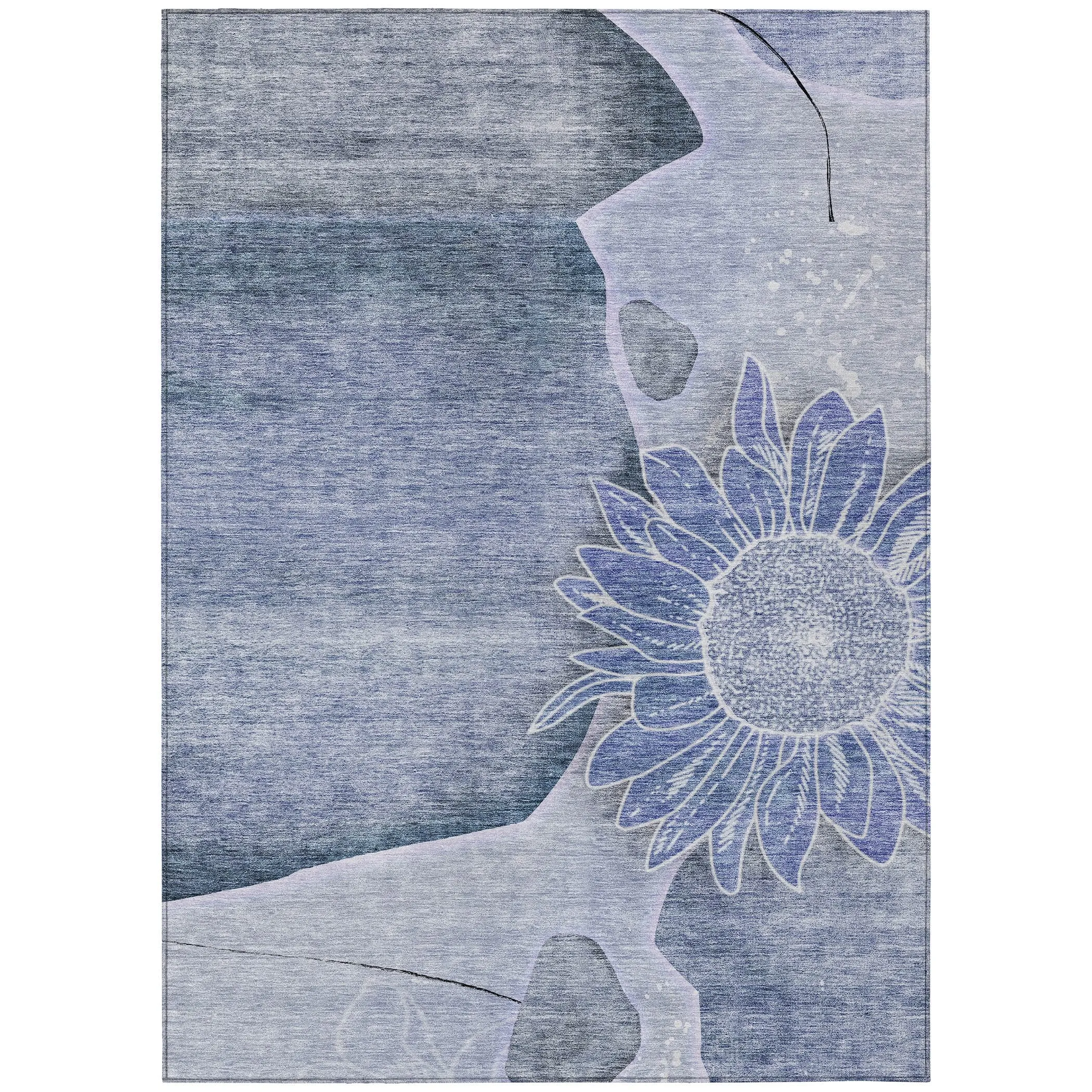 Machine Washable Indoor/ Outdoor Chantille Modern Sunflower Rug