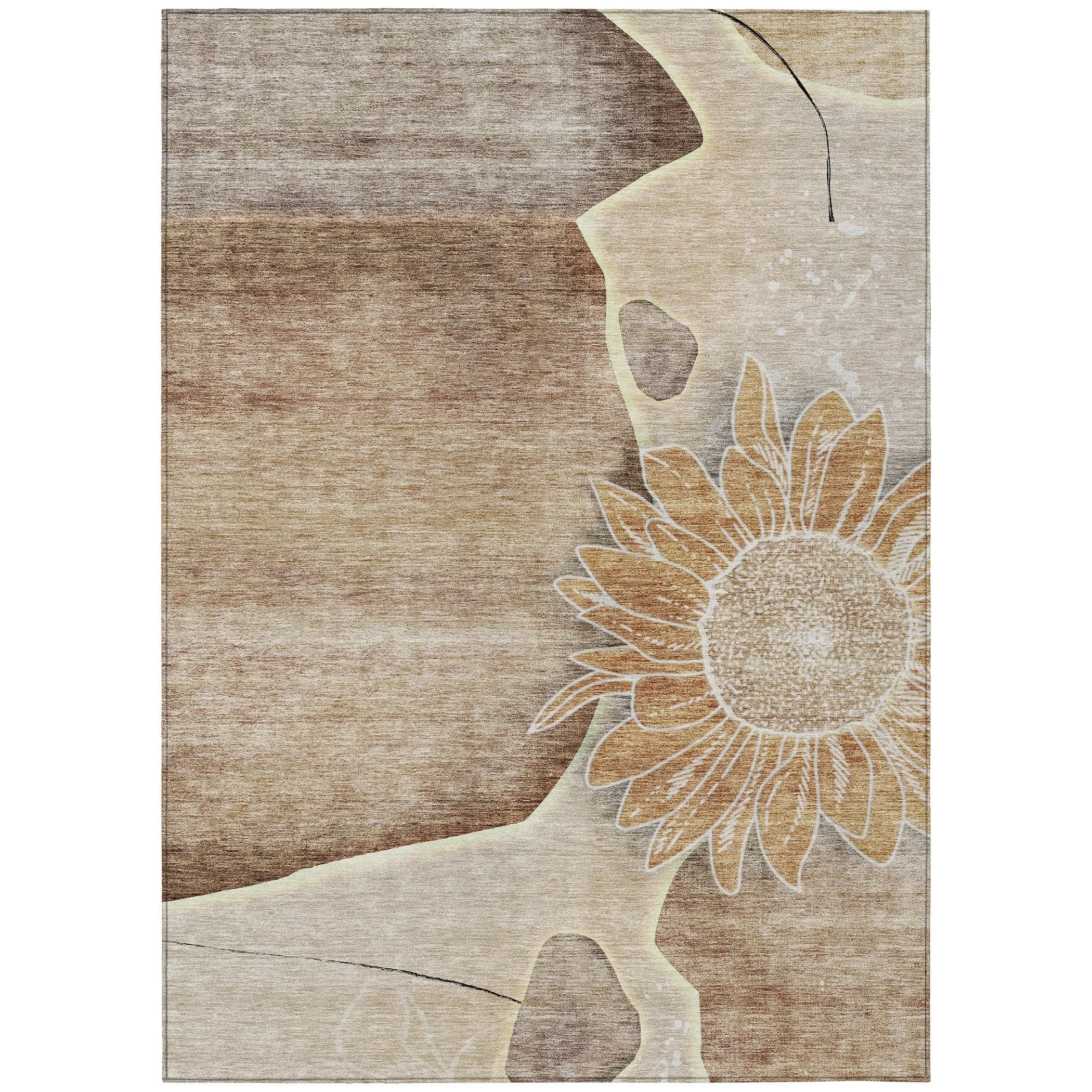 Machine Washable Indoor/ Outdoor Chantille Modern Sunflower Rug