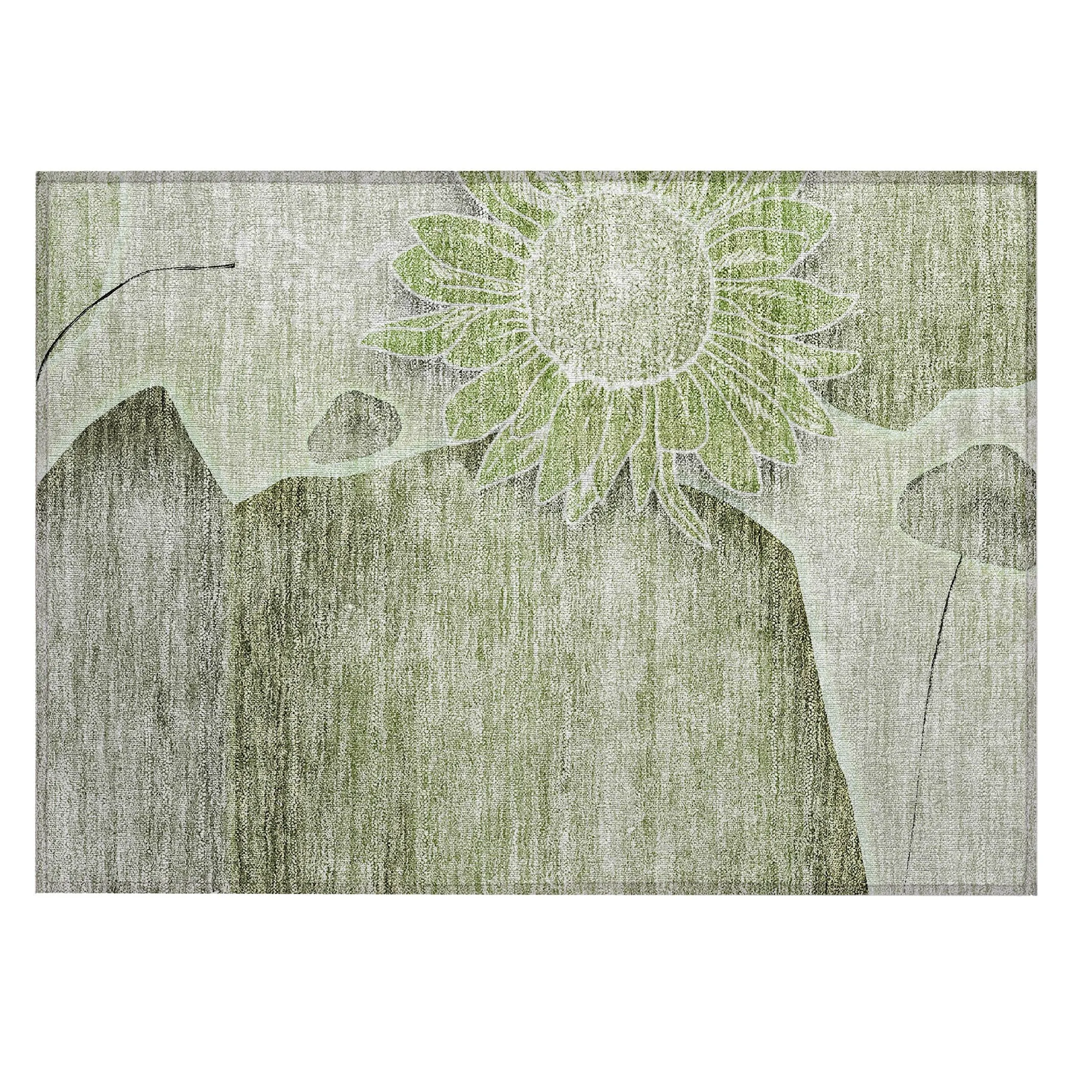 Machine Washable Indoor/ Outdoor Chantille Modern Sunflower Rug