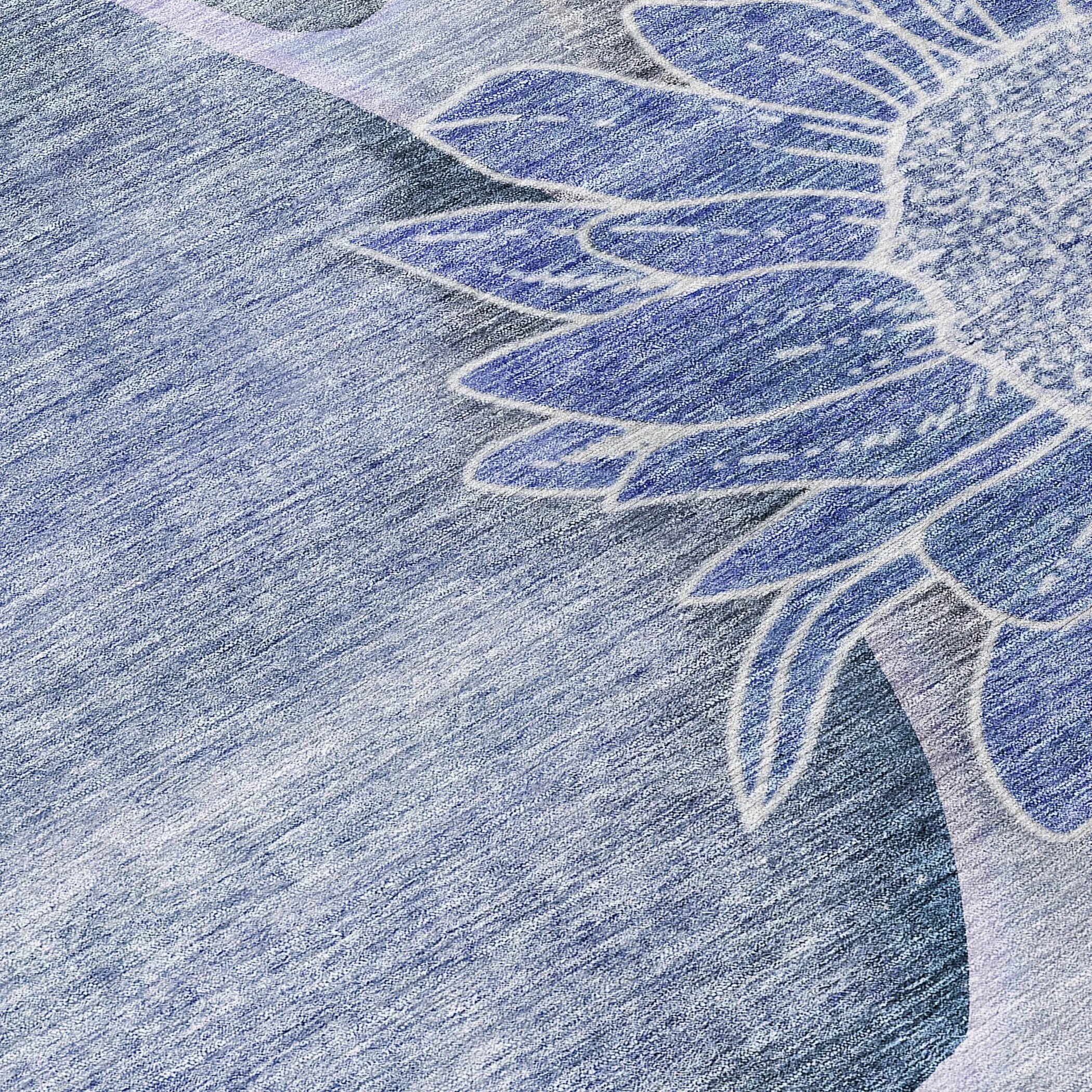 Machine Washable Indoor/ Outdoor Chantille Modern Sunflower Rug
