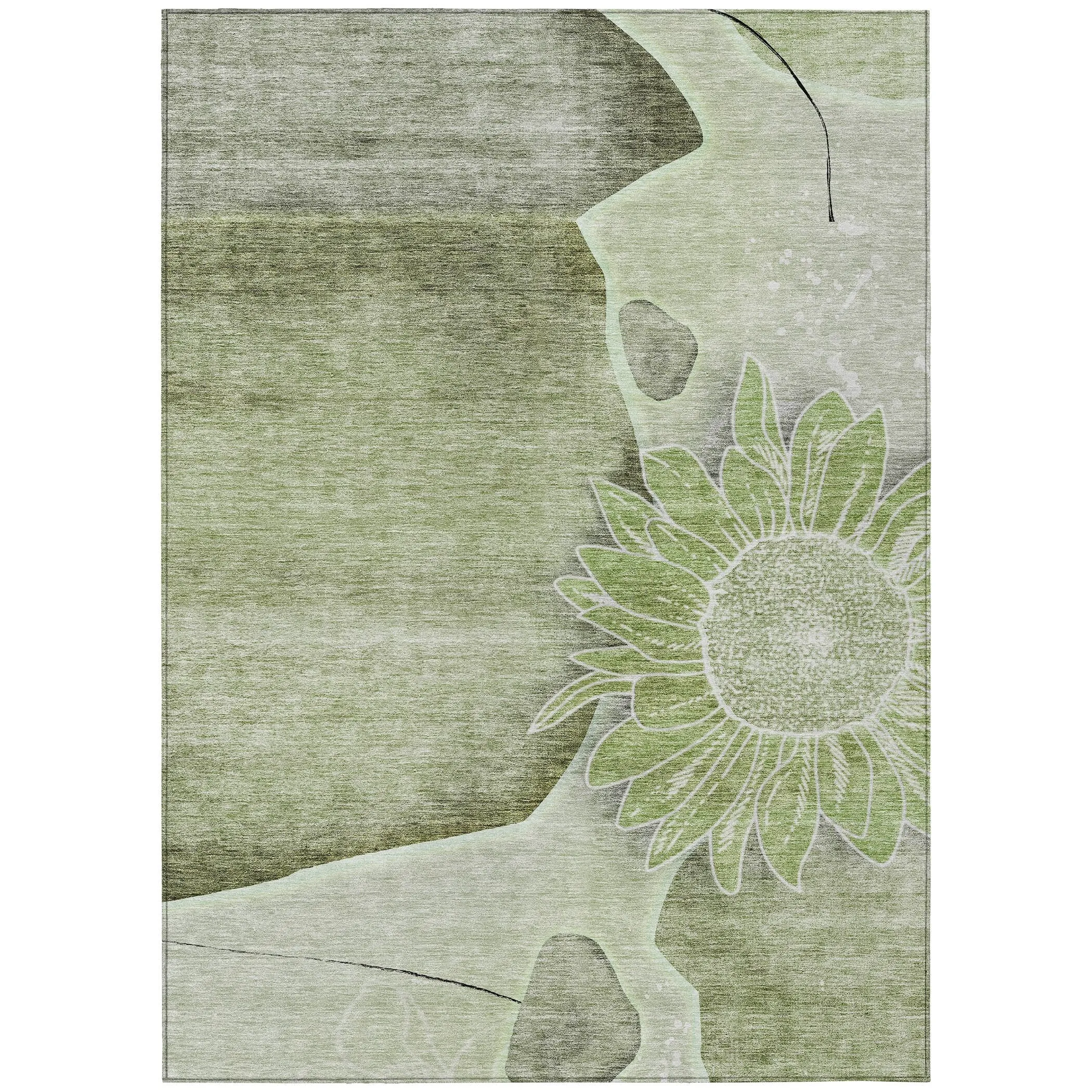 Machine Washable Indoor/ Outdoor Chantille Modern Sunflower Rug
