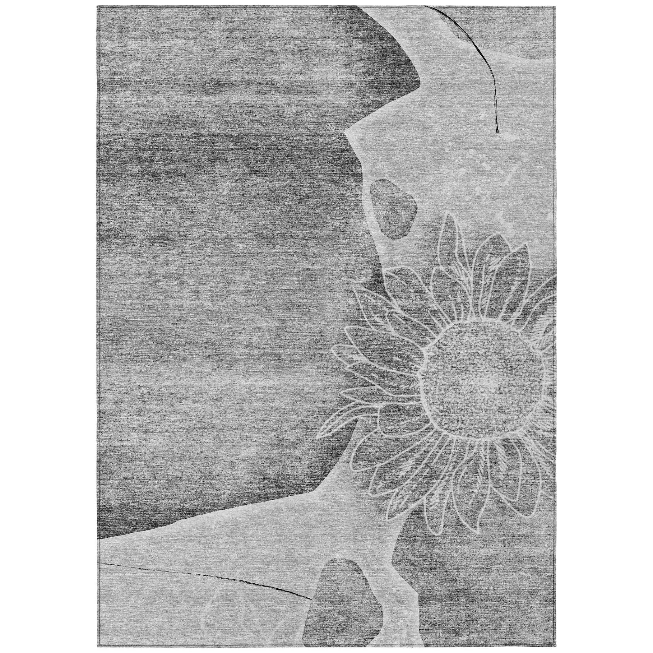 Machine Washable Indoor/ Outdoor Chantille Modern Sunflower Rug