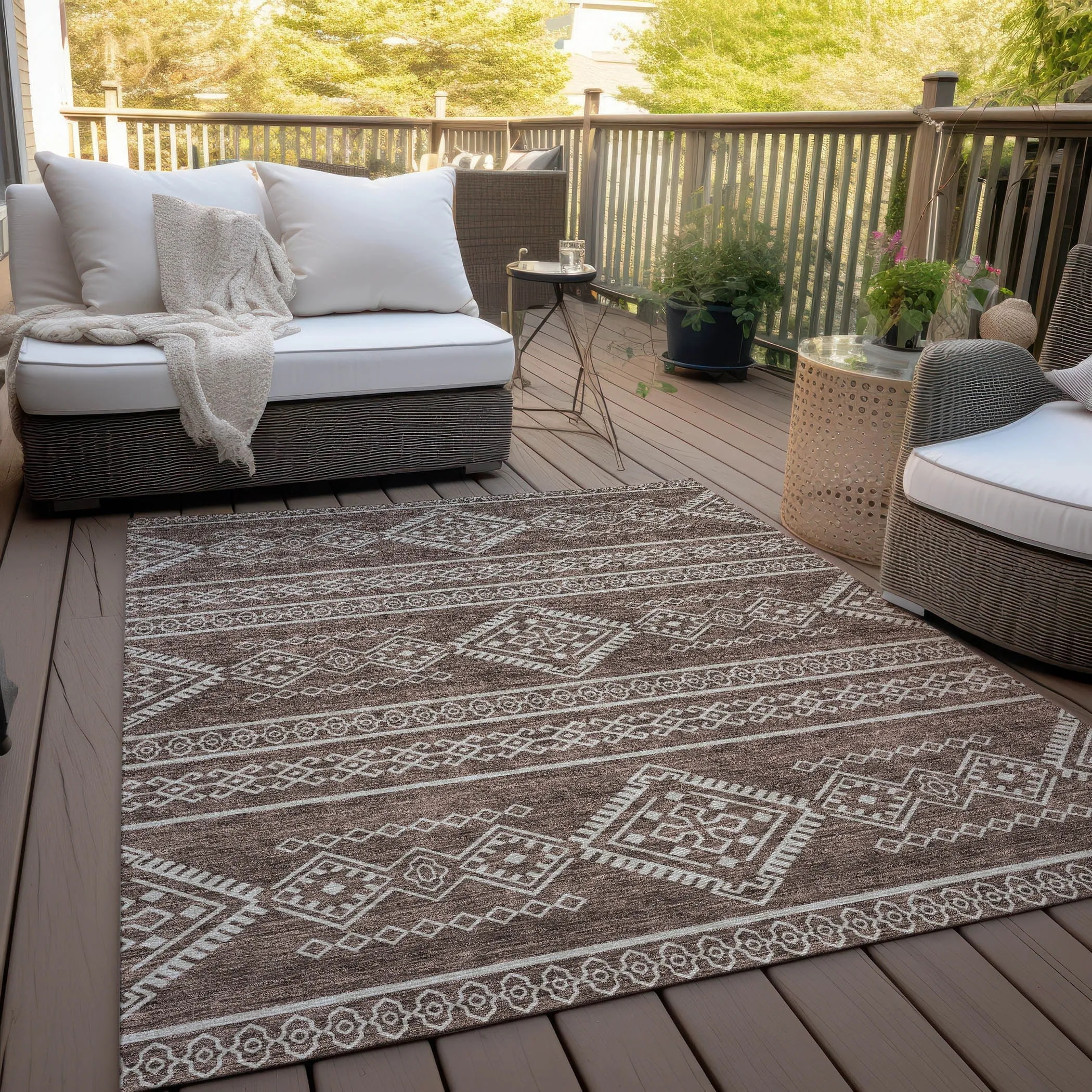 Machine Washable Indoor/ Outdoor Chantille Moroccan Boho Rug