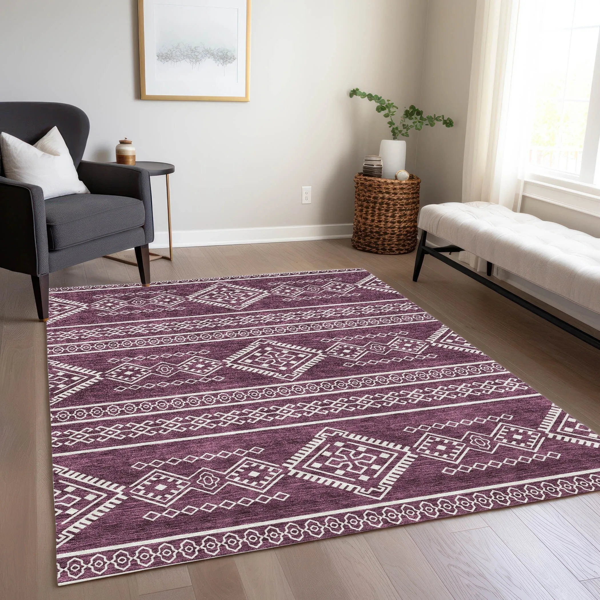 Machine Washable Indoor/ Outdoor Chantille Moroccan Boho Rug
