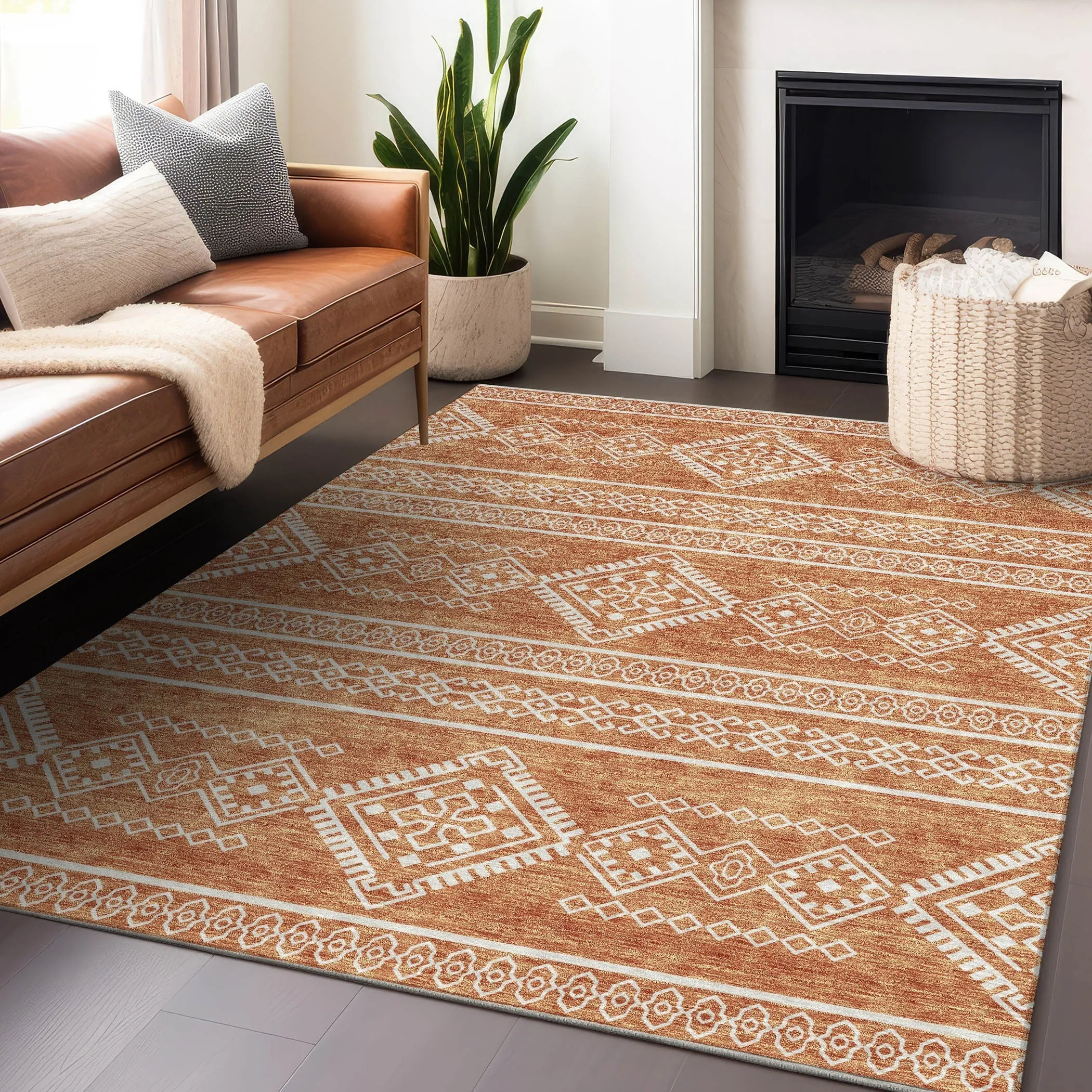 Machine Washable Indoor/ Outdoor Chantille Moroccan Boho Rug