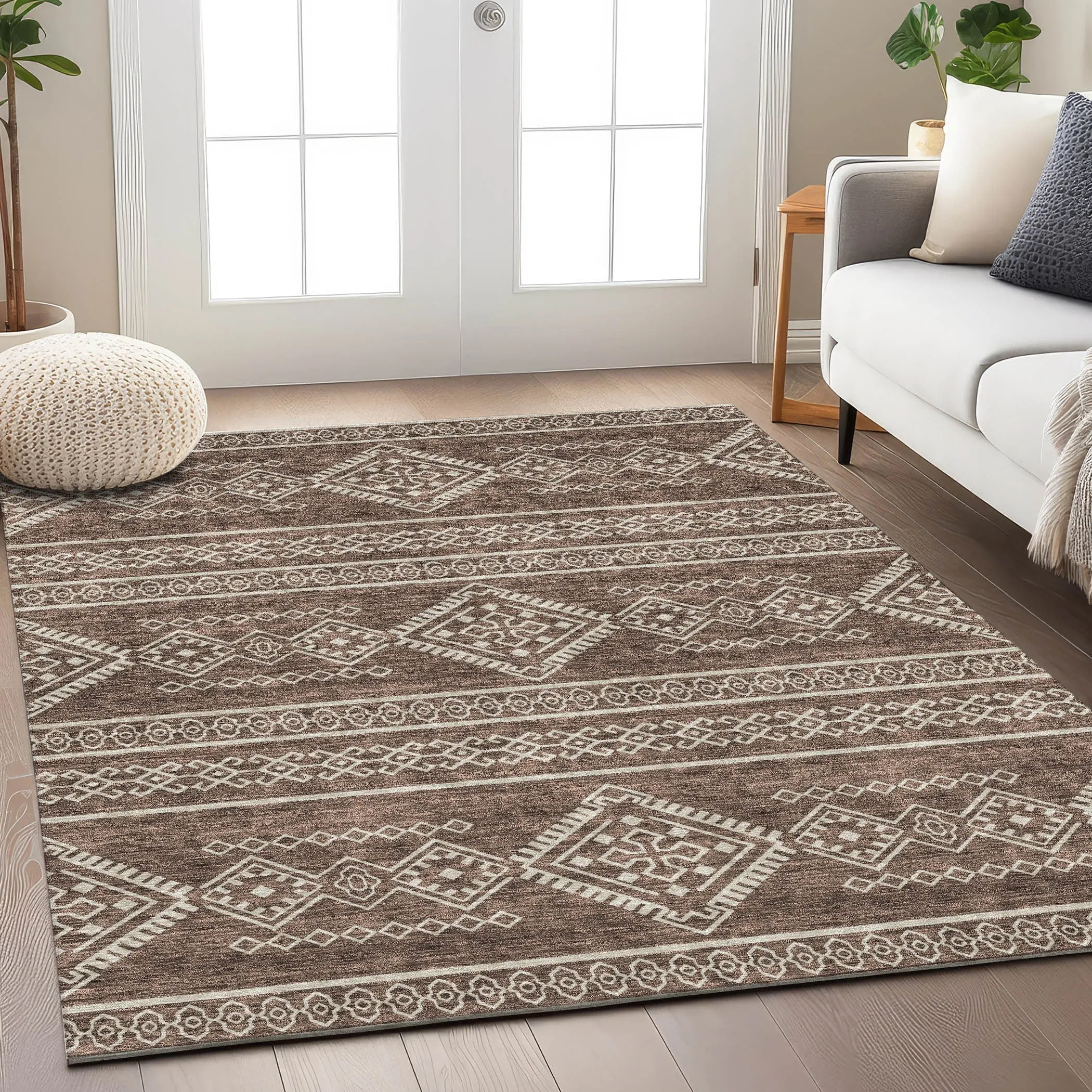 Machine Washable Indoor/ Outdoor Chantille Moroccan Boho Rug