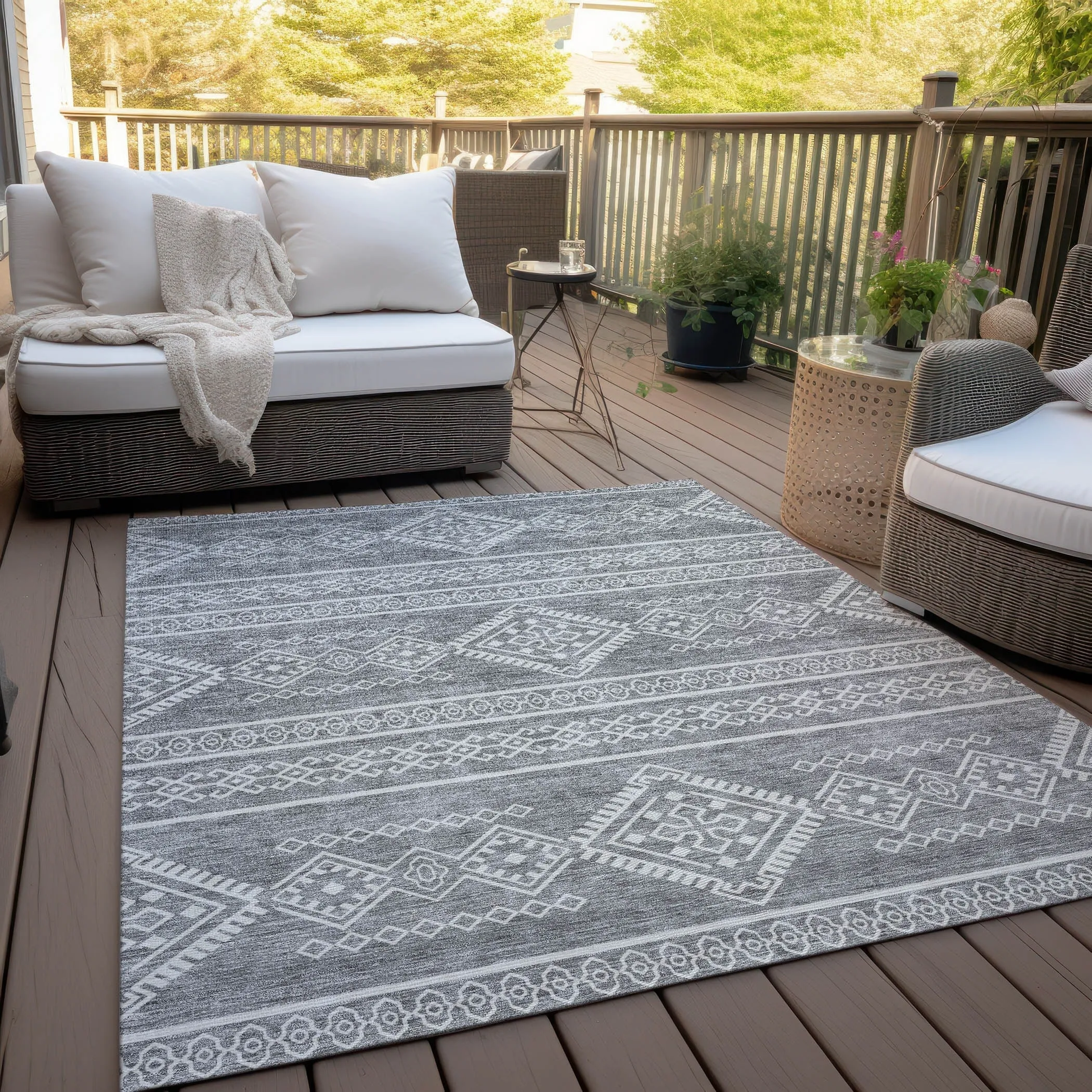 Machine Washable Indoor/ Outdoor Chantille Moroccan Boho Rug