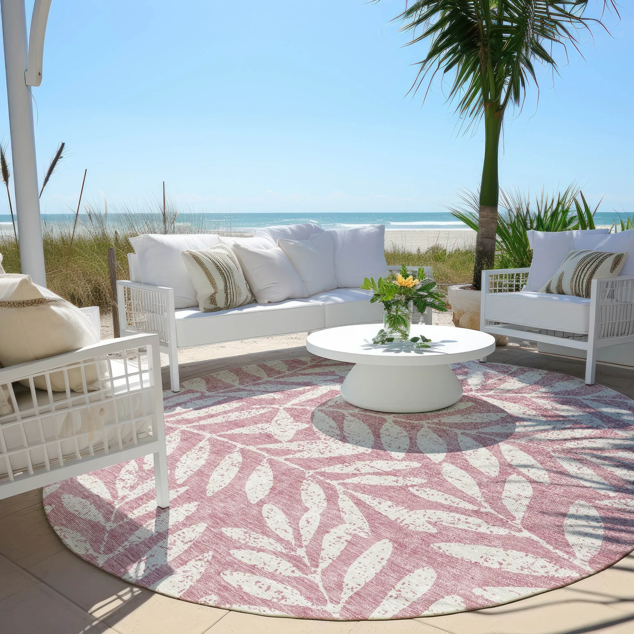 Machine Washable Indoor/ Outdoor Chantille Palm Rug