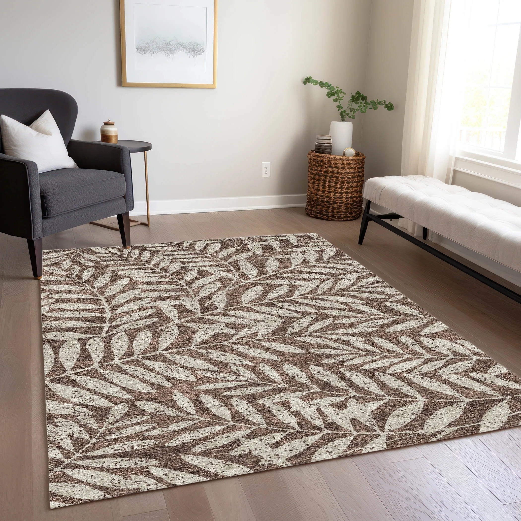 Machine Washable Indoor/ Outdoor Chantille Palm Rug