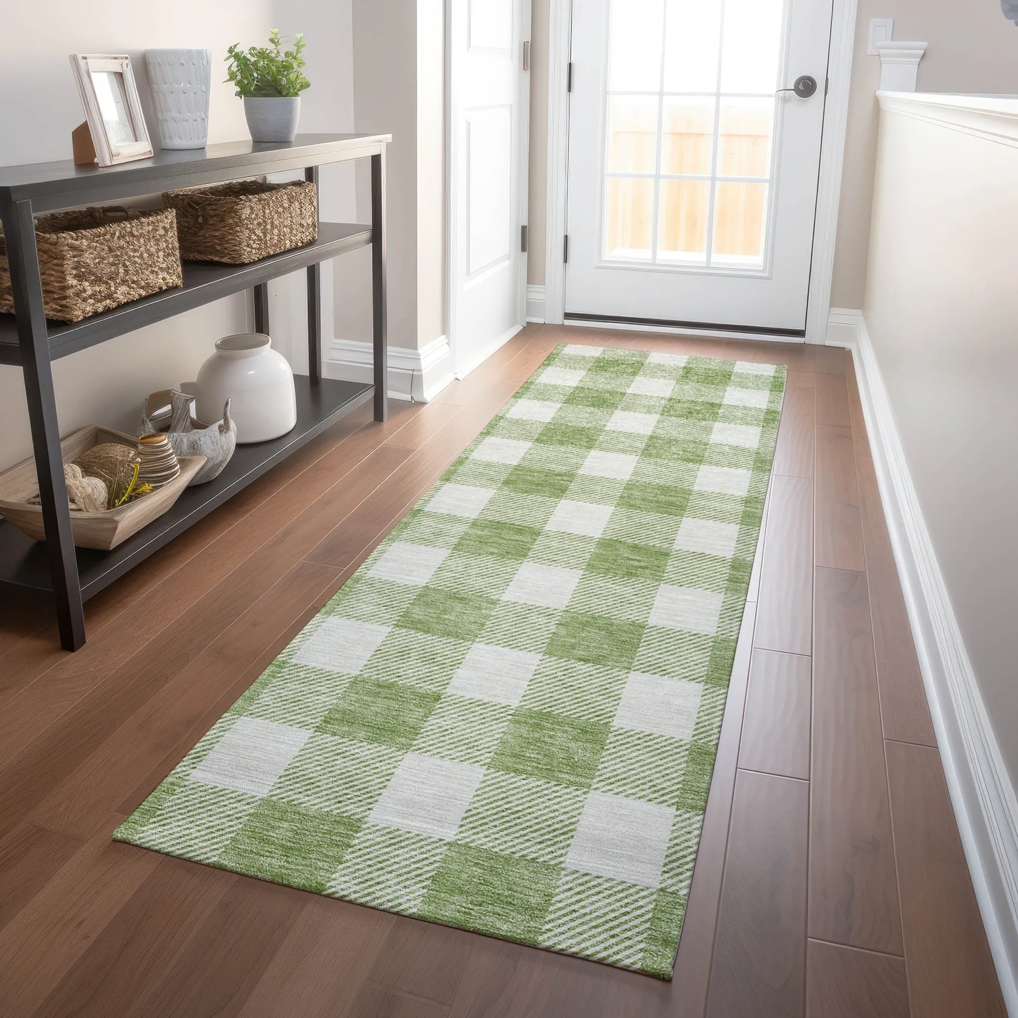 Machine Washable Indoor/ Outdoor Chantille Plaid Rug
