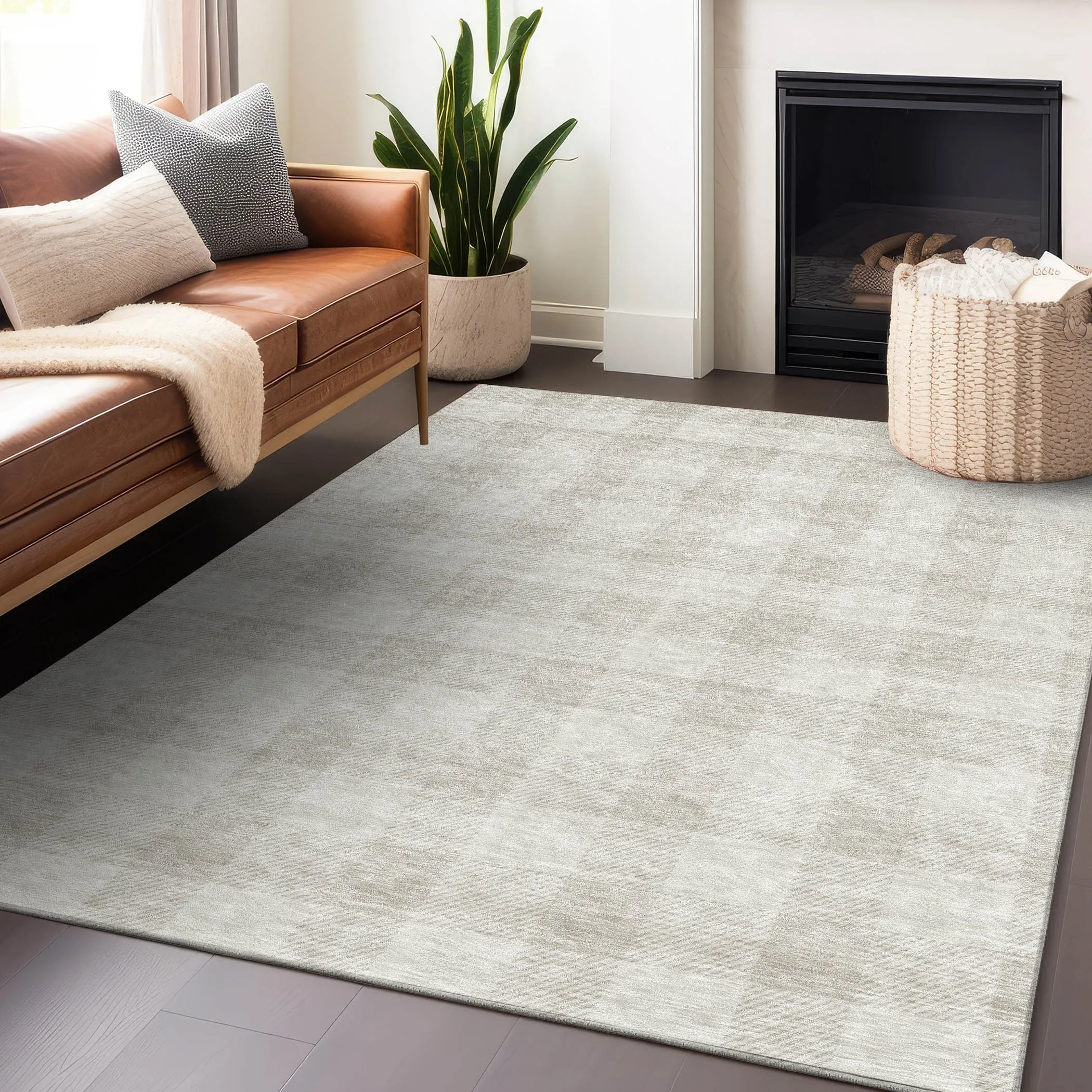Machine Washable Indoor/ Outdoor Chantille Plaid Rug