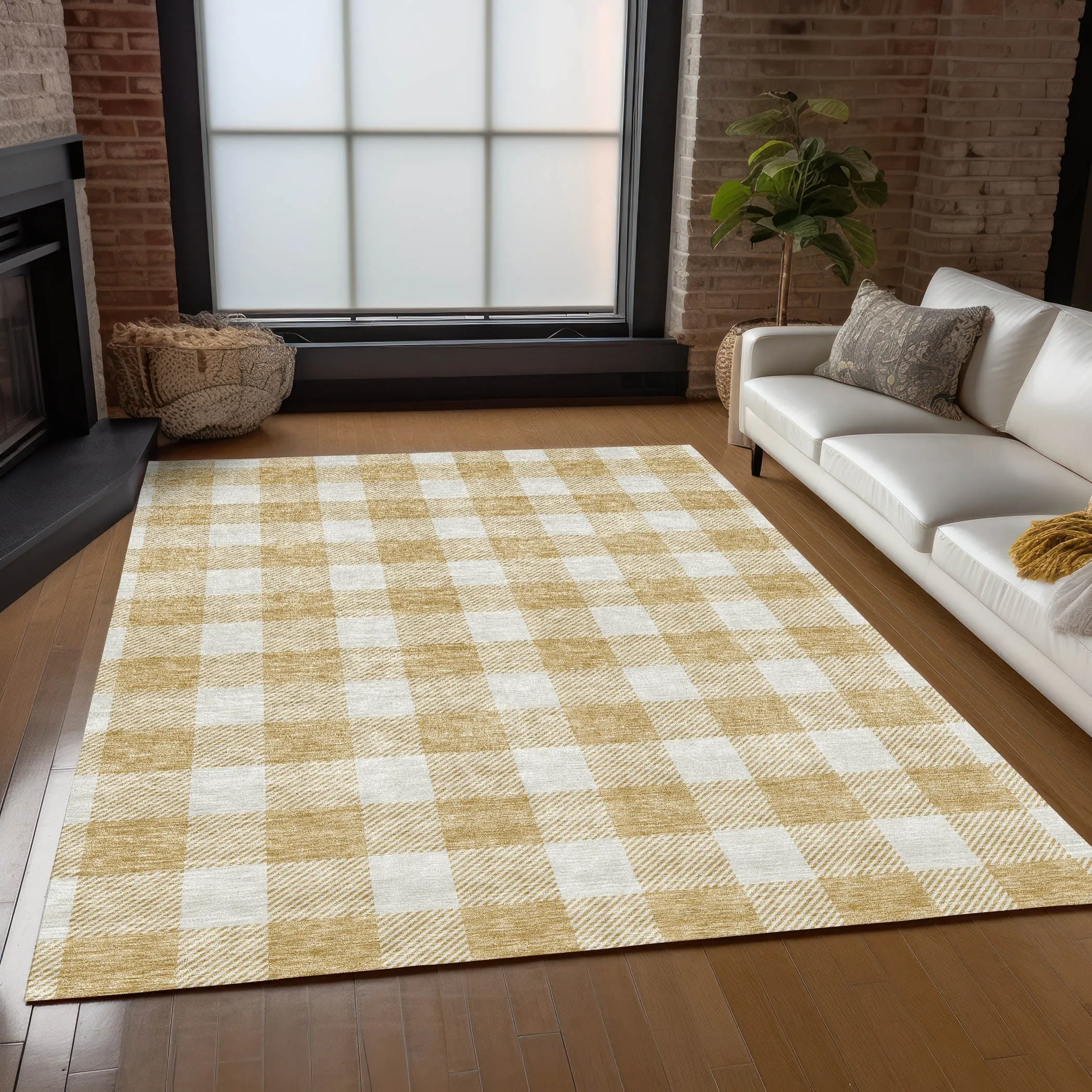 Machine Washable Indoor/ Outdoor Chantille Plaid Rug