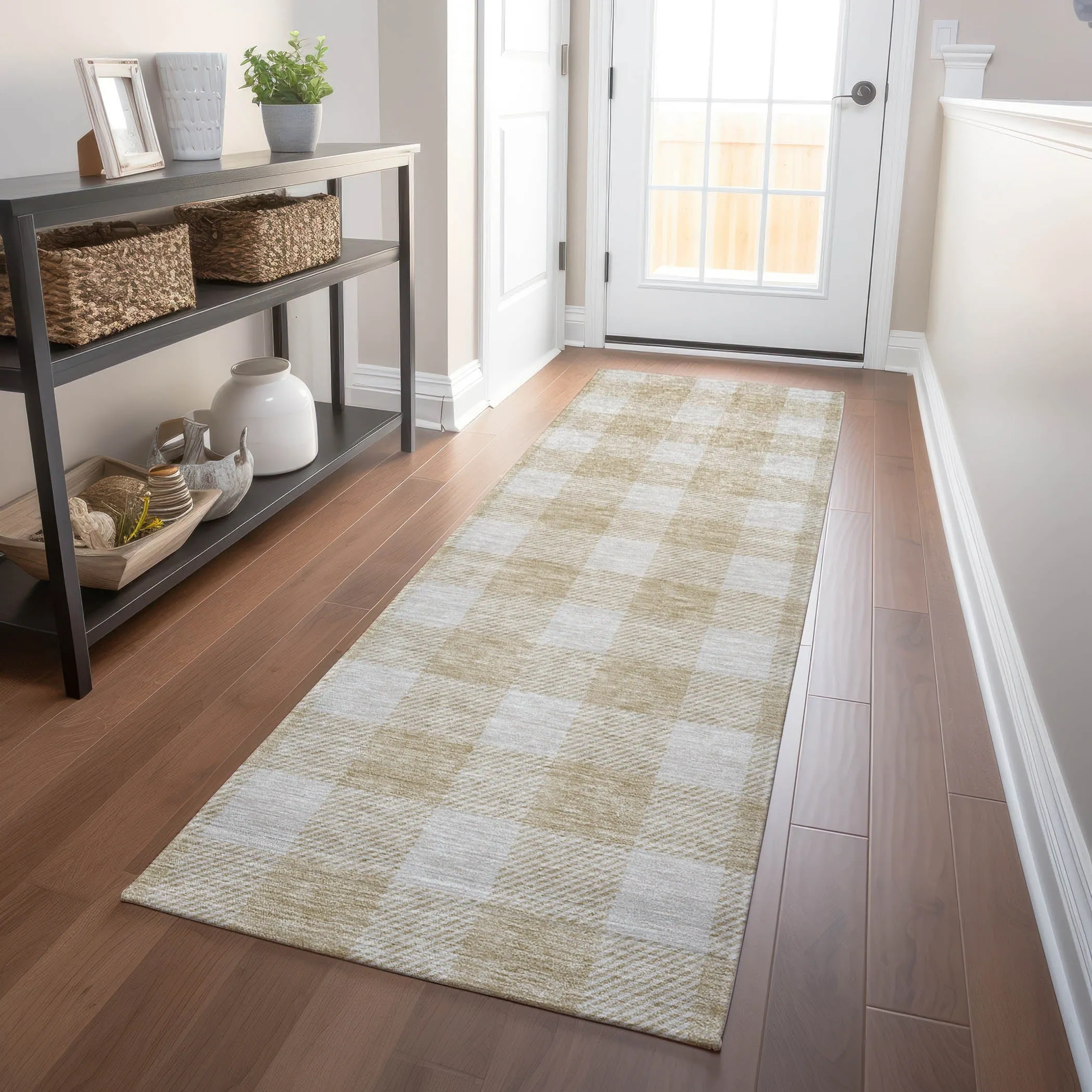 Machine Washable Indoor/ Outdoor Chantille Plaid Rug