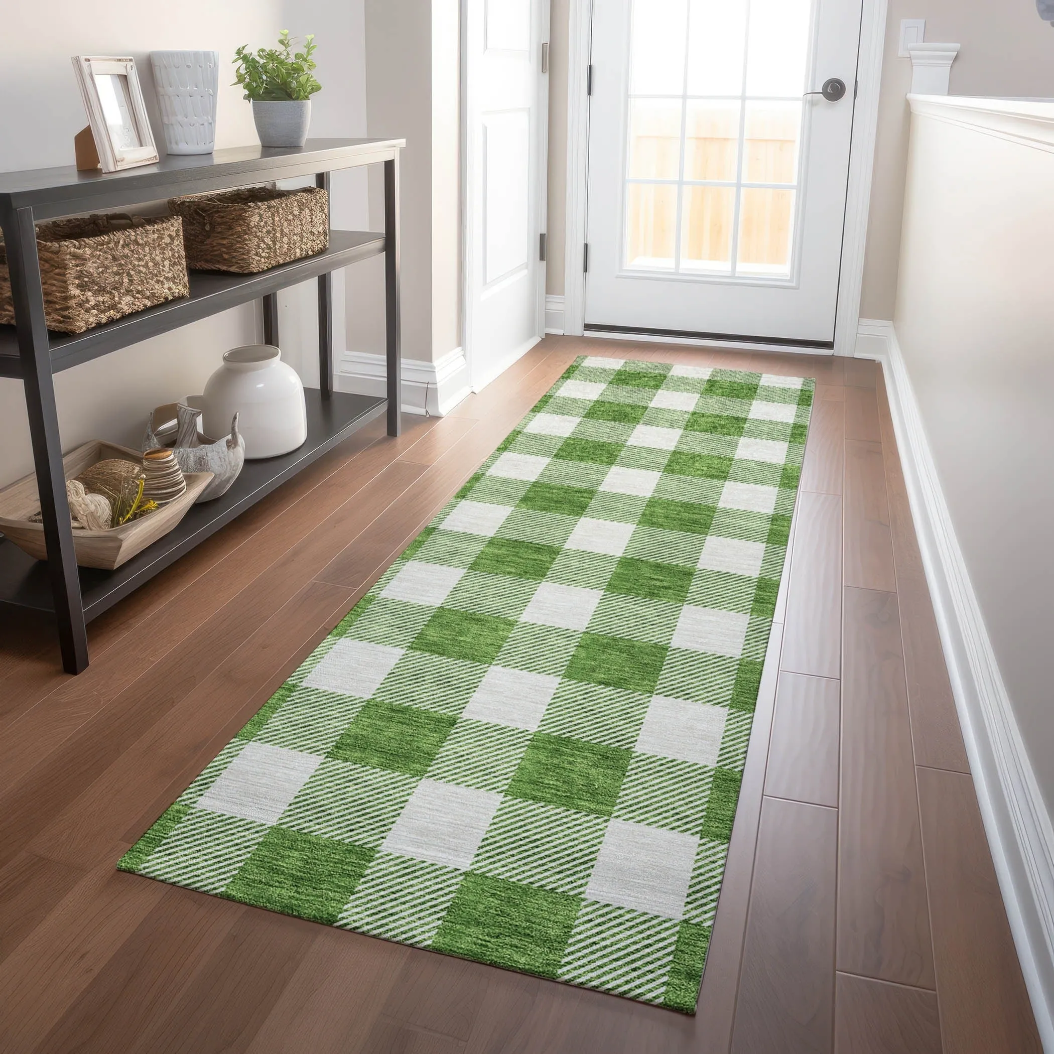 Machine Washable Indoor/ Outdoor Chantille Plaid Rug