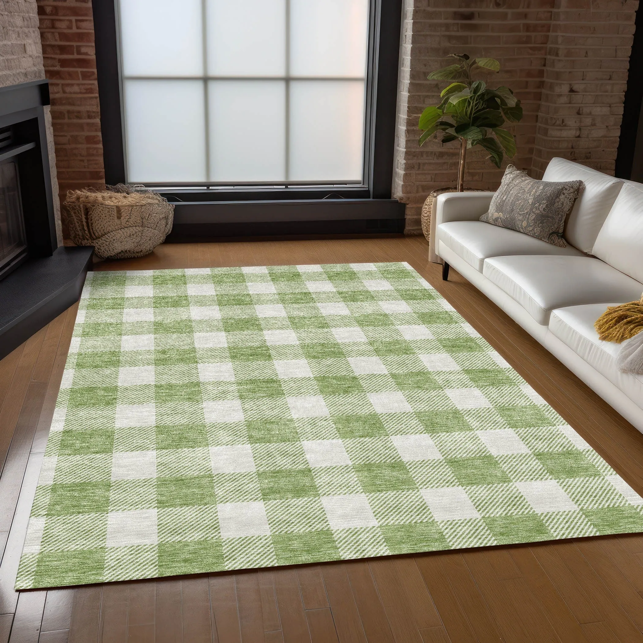 Machine Washable Indoor/ Outdoor Chantille Plaid Rug