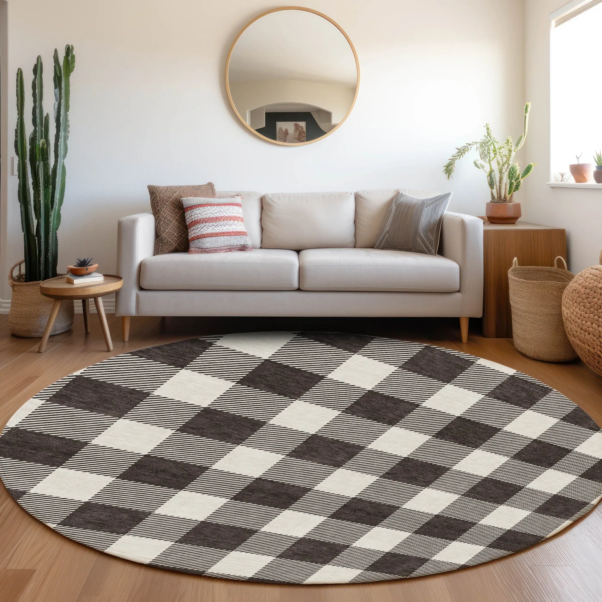 Machine Washable Indoor/ Outdoor Chantille Plaid Rug
