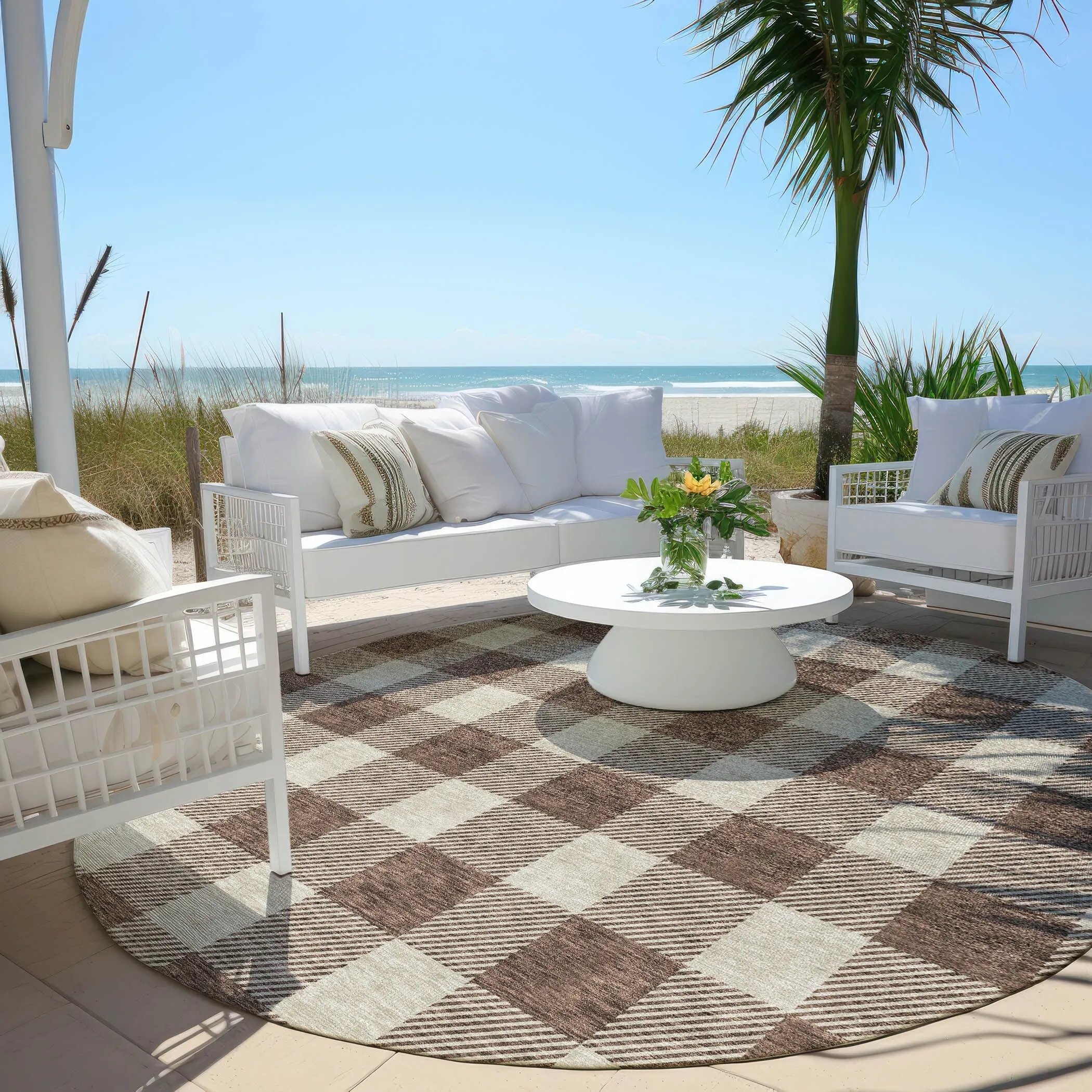 Machine Washable Indoor/ Outdoor Chantille Plaid Rug