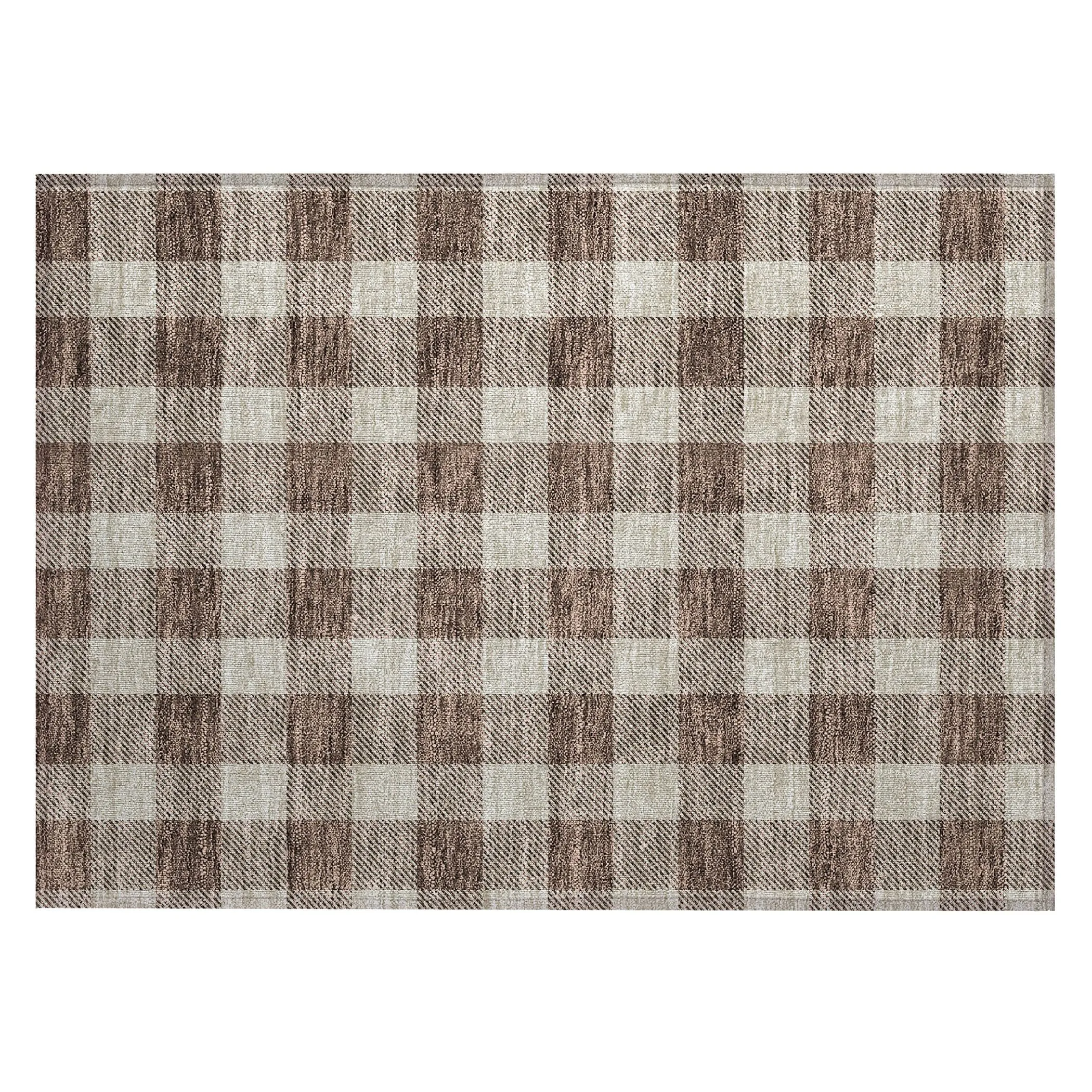 Machine Washable Indoor/ Outdoor Chantille Plaid Rug
