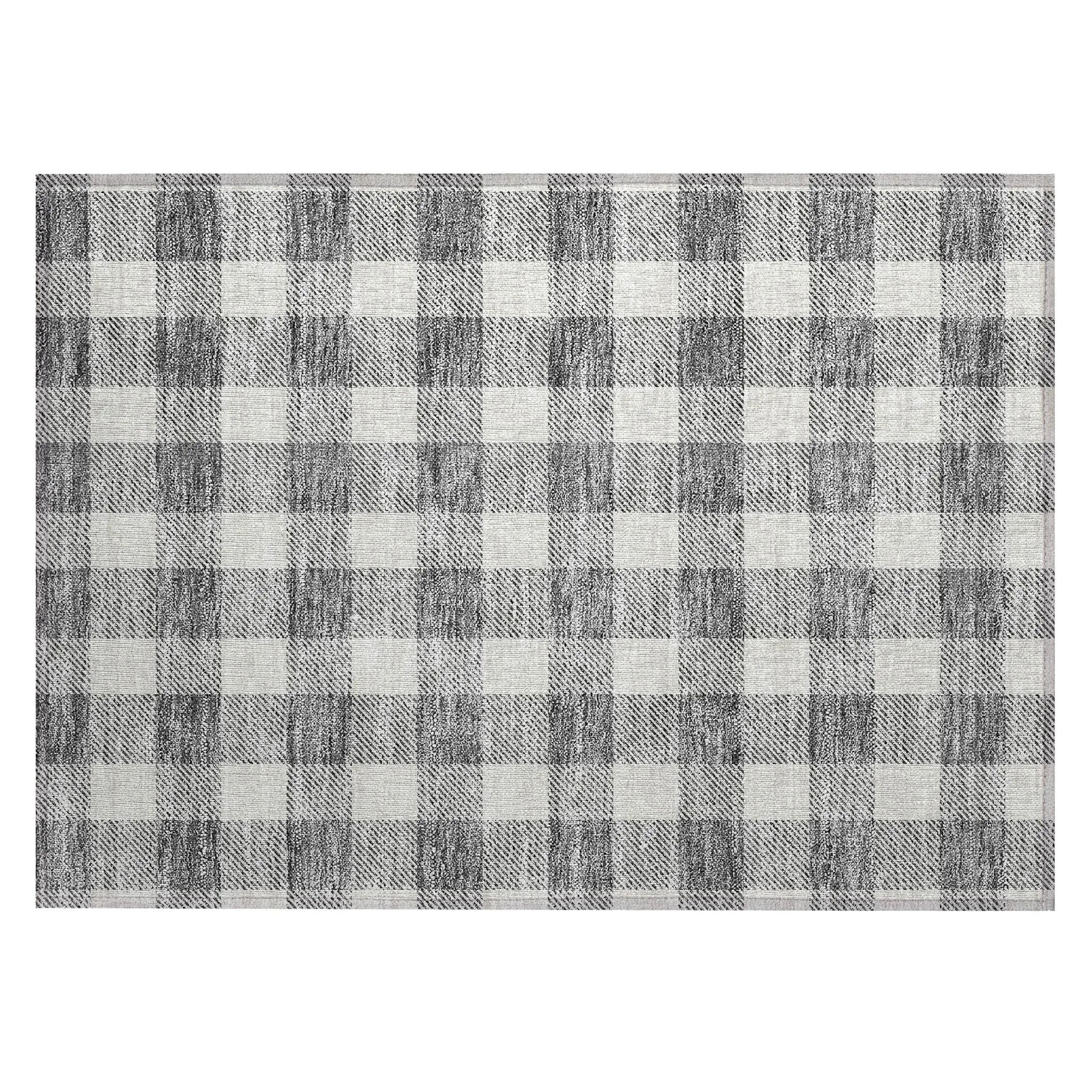 Machine Washable Indoor/ Outdoor Chantille Plaid Rug