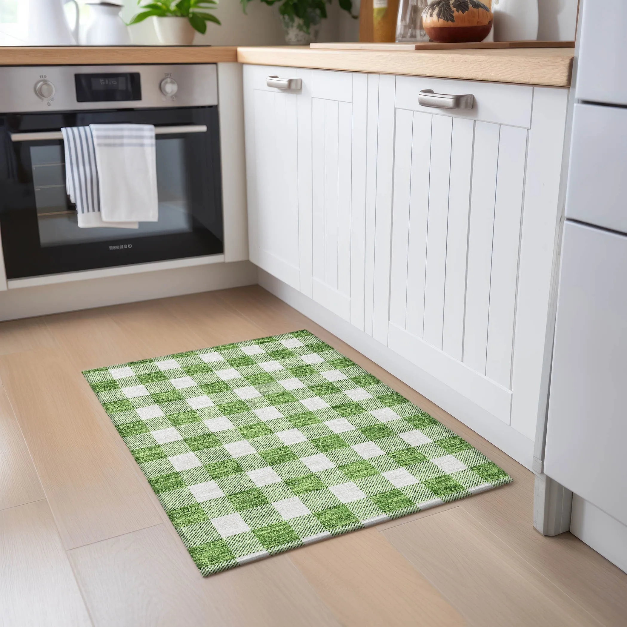 Machine Washable Indoor/ Outdoor Chantille Plaid Rug
