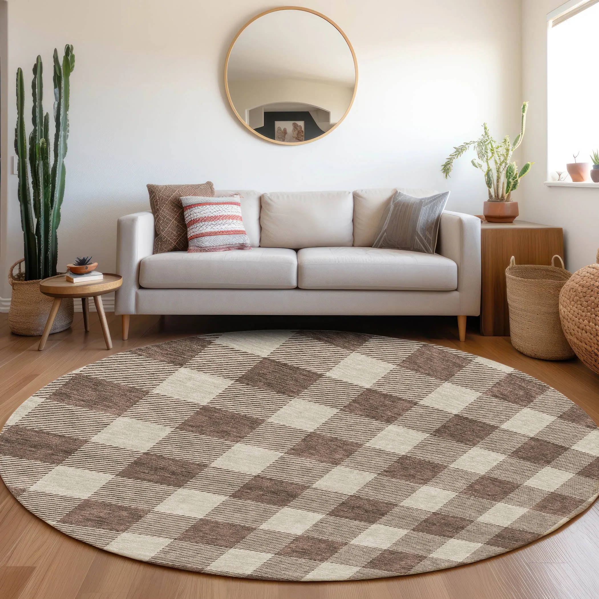 Machine Washable Indoor/ Outdoor Chantille Plaid Rug