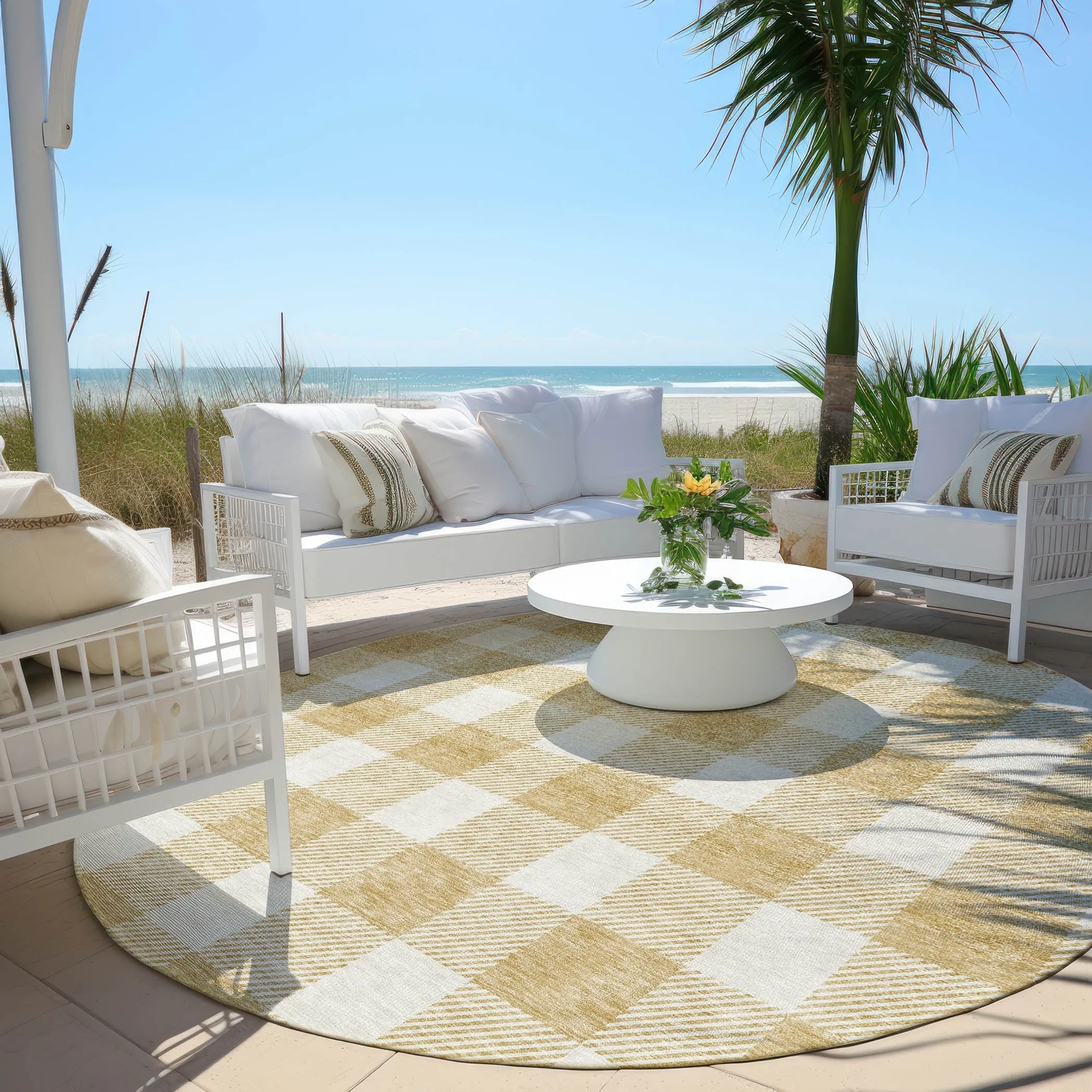 Machine Washable Indoor/ Outdoor Chantille Plaid Rug