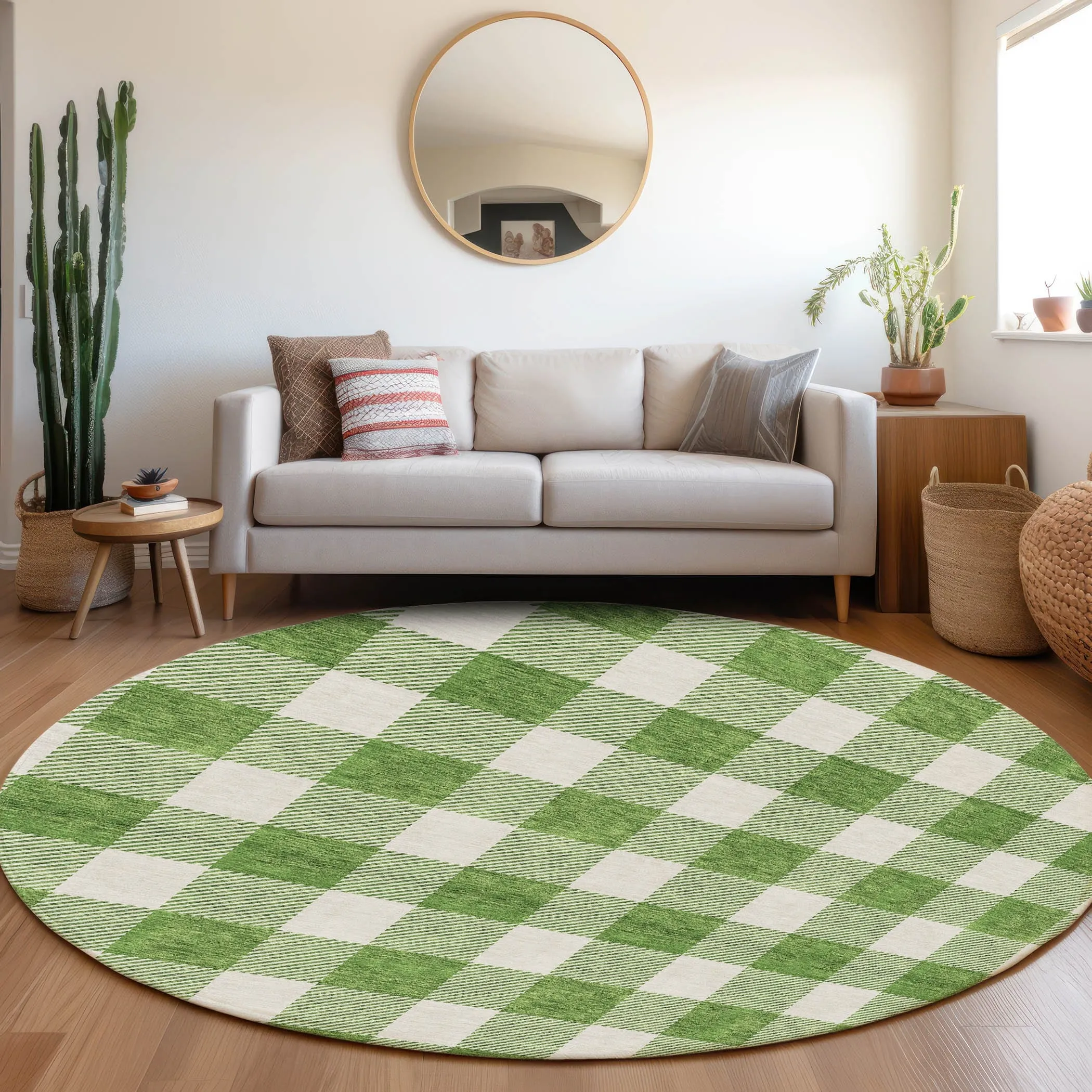 Machine Washable Indoor/ Outdoor Chantille Plaid Rug