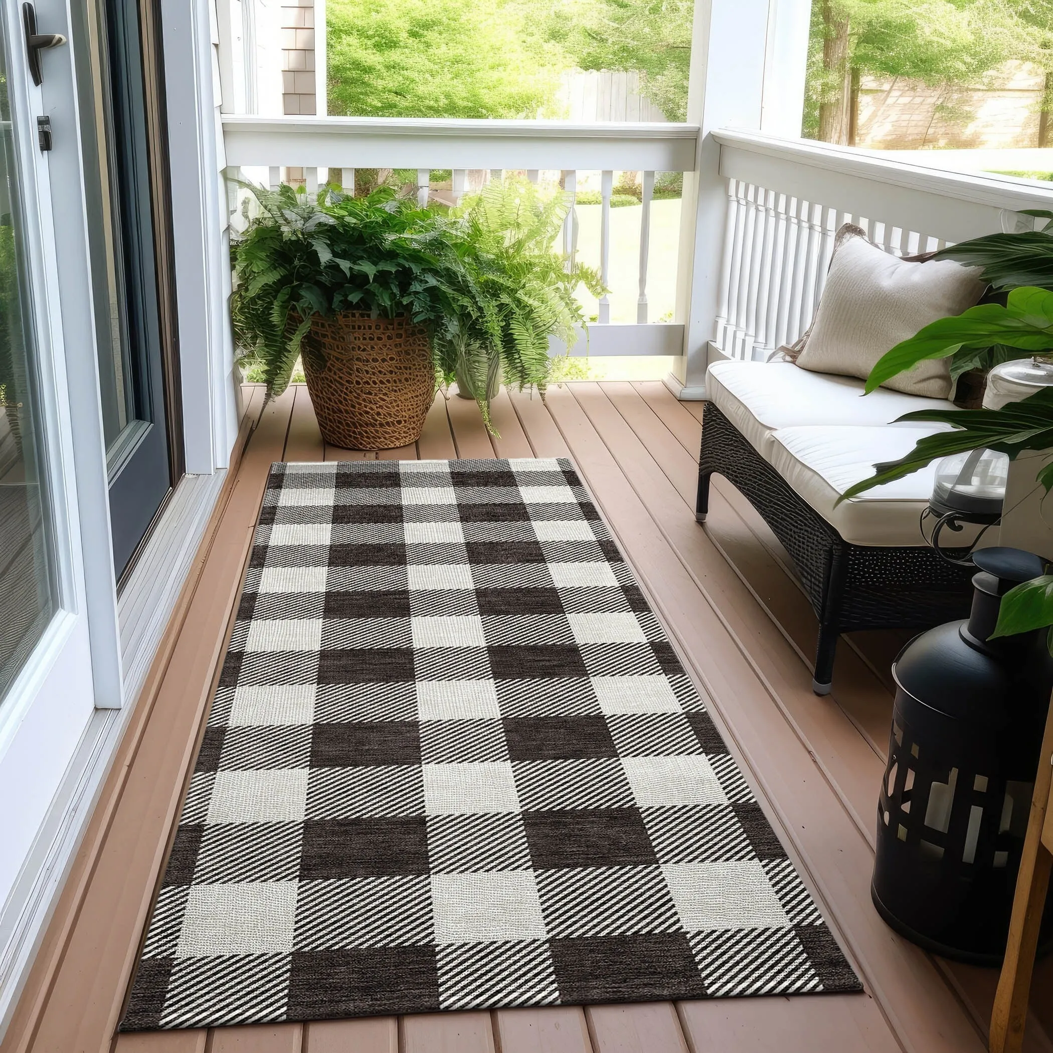Machine Washable Indoor/ Outdoor Chantille Plaid Rug