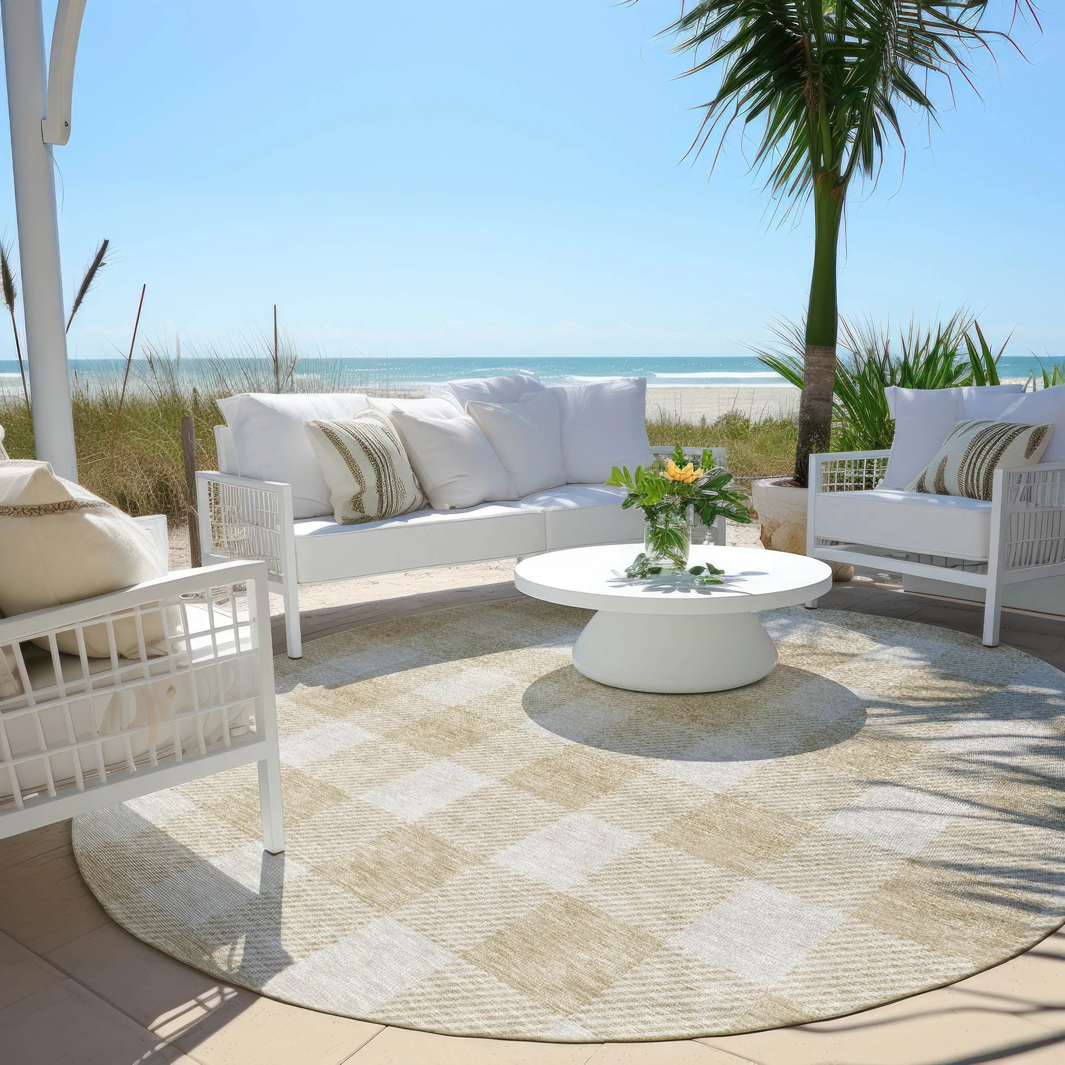 Machine Washable Indoor/ Outdoor Chantille Plaid Rug