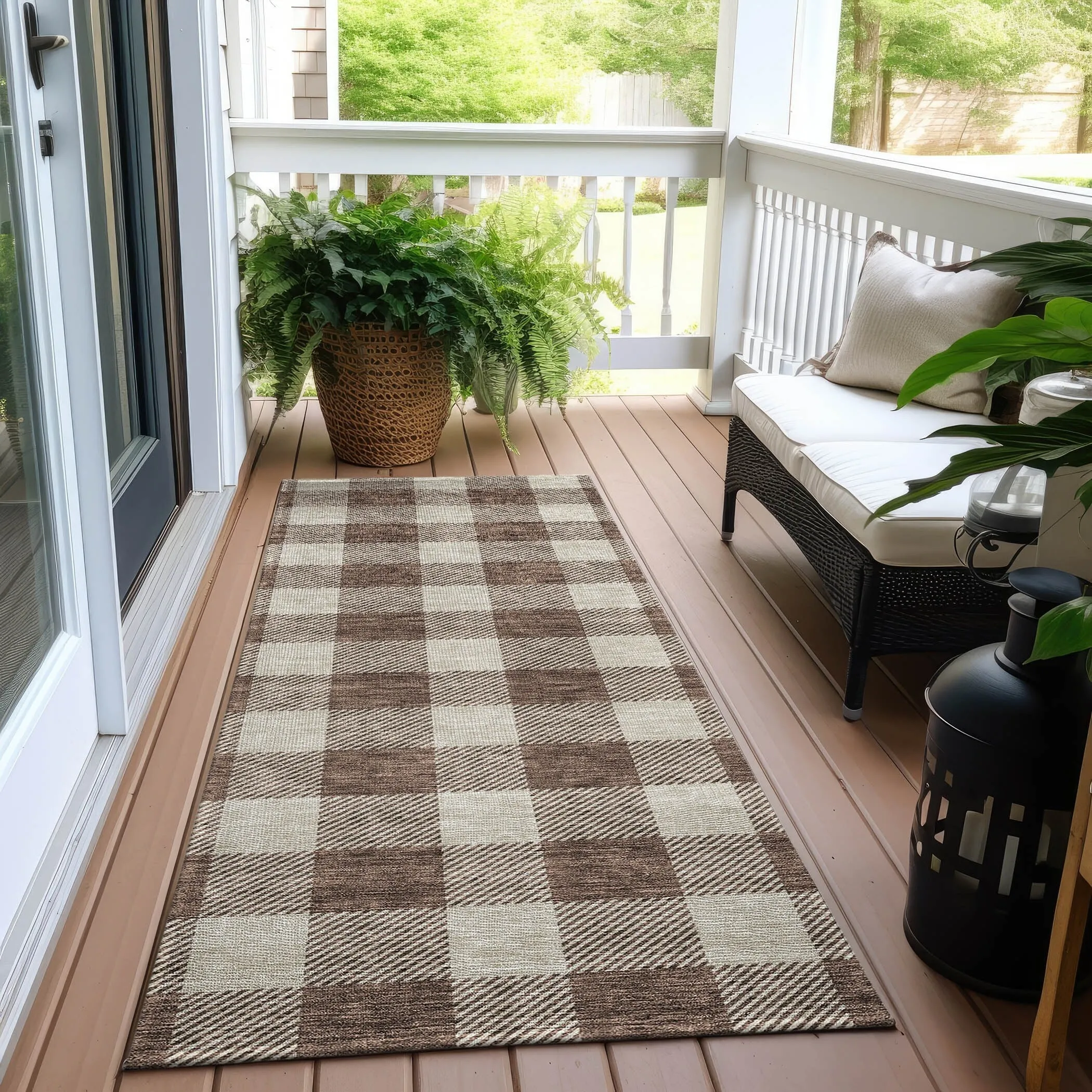 Machine Washable Indoor/ Outdoor Chantille Plaid Rug