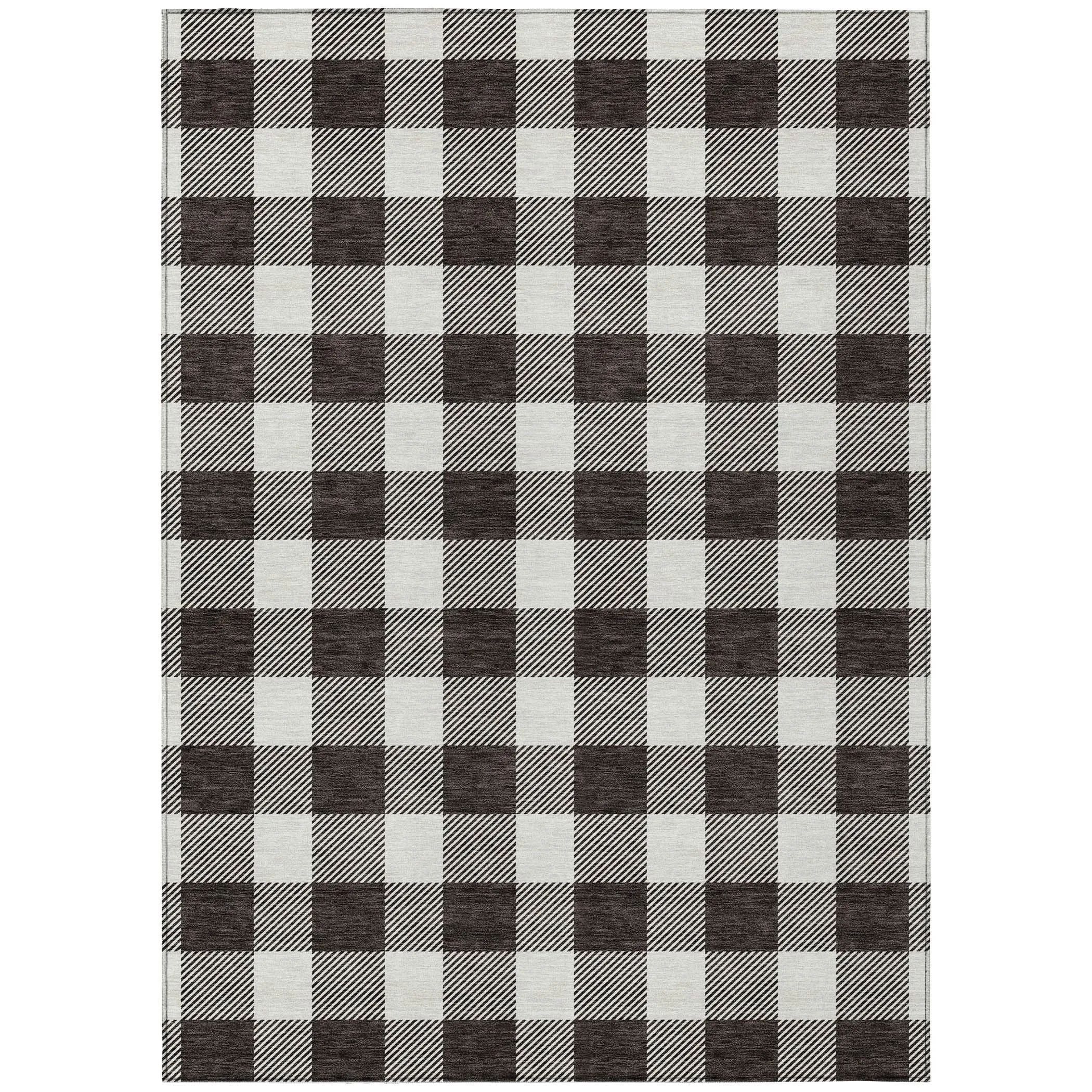 Machine Washable Indoor/ Outdoor Chantille Plaid Rug