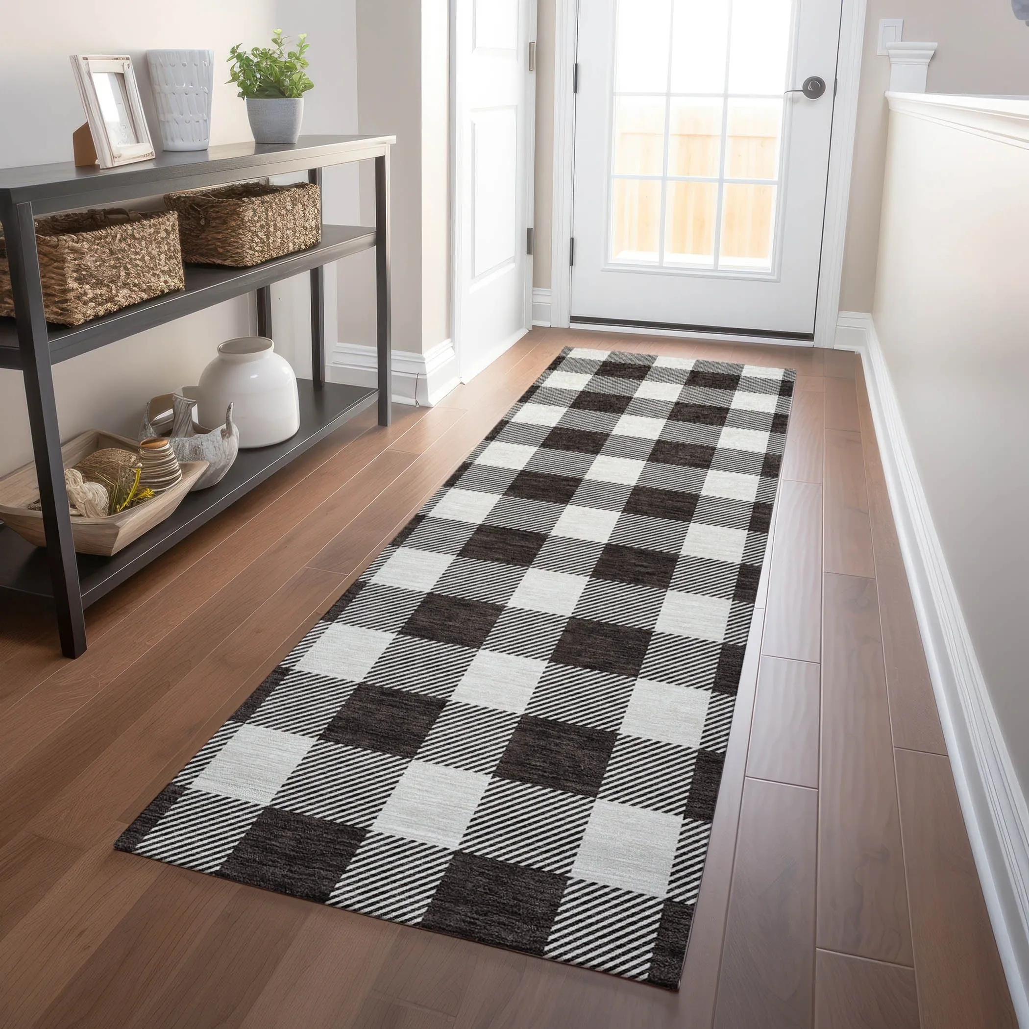 Machine Washable Indoor/ Outdoor Chantille Plaid Rug