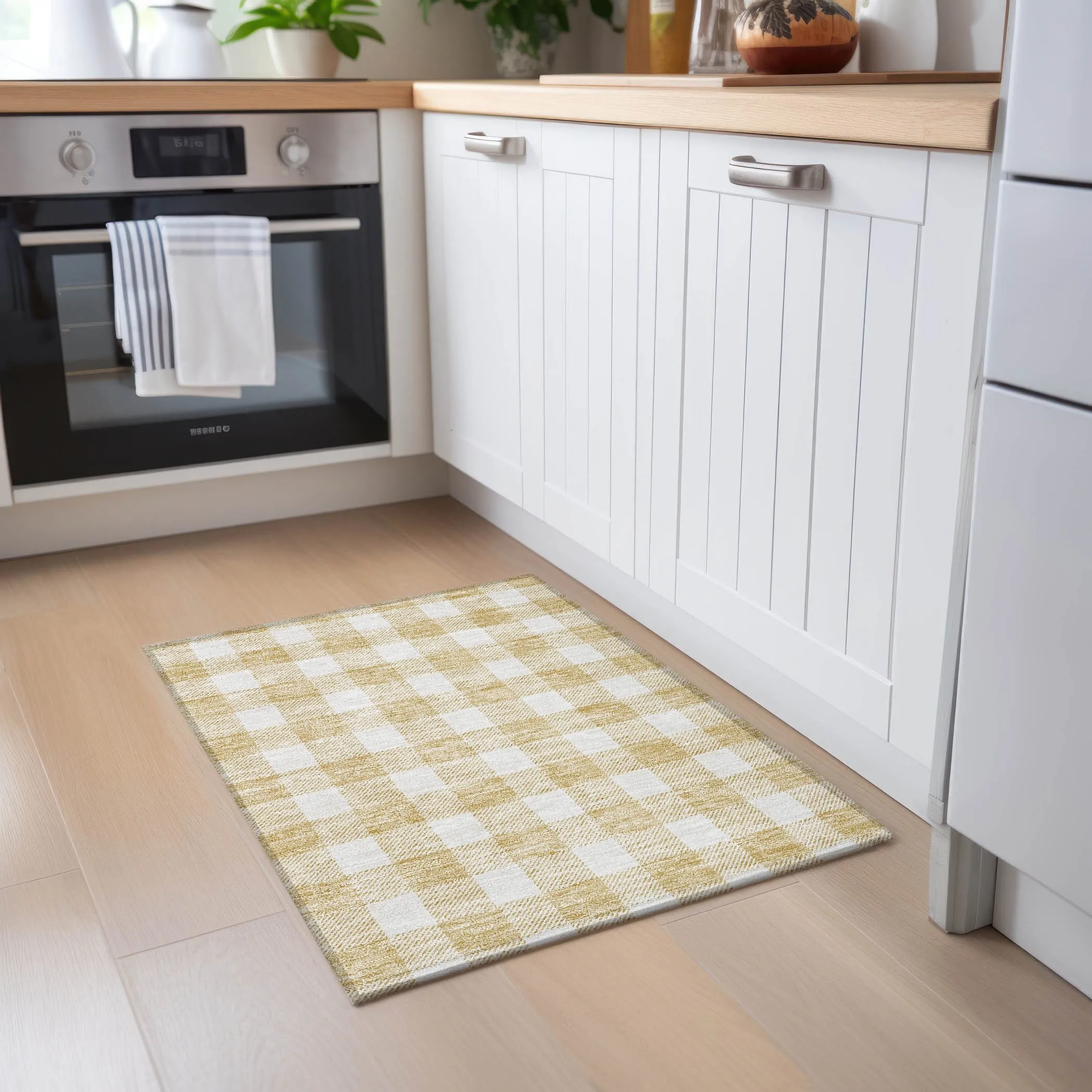 Machine Washable Indoor/ Outdoor Chantille Plaid Rug