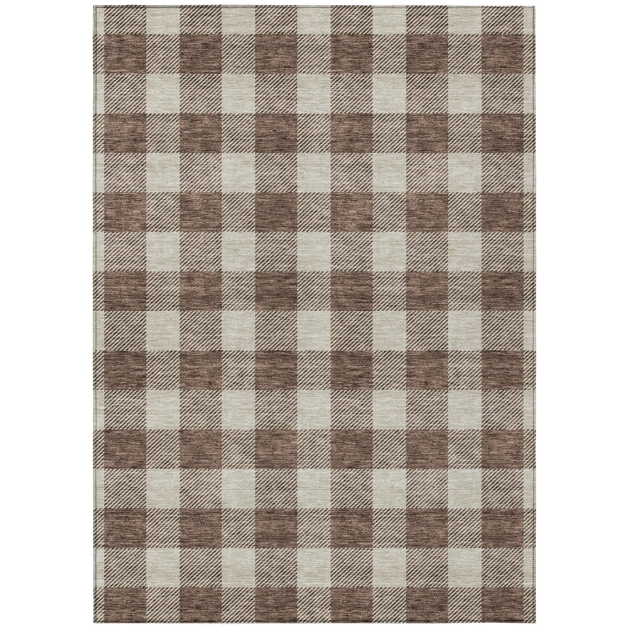 Machine Washable Indoor/ Outdoor Chantille Plaid Rug